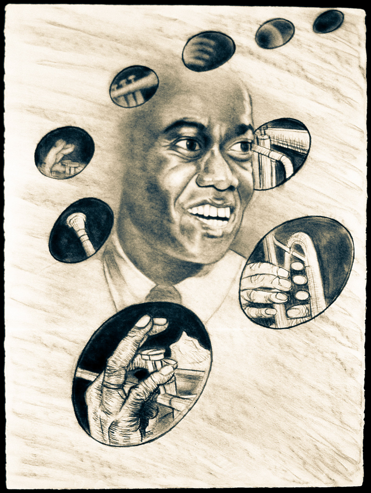 Satchmo Song (charcoal and India ink)
