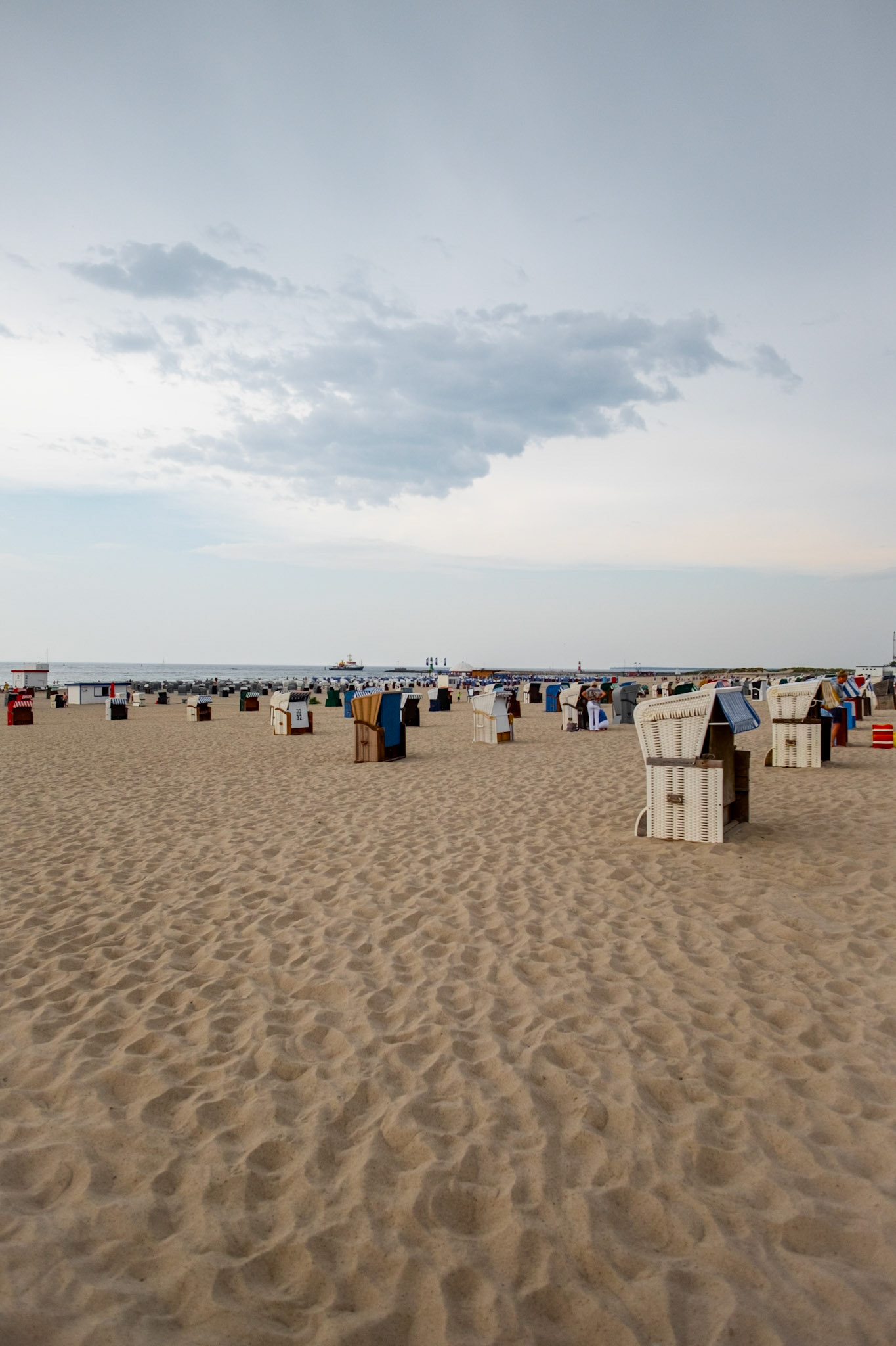 Some colorful beachchairs on a cloudy day in Warnemünde