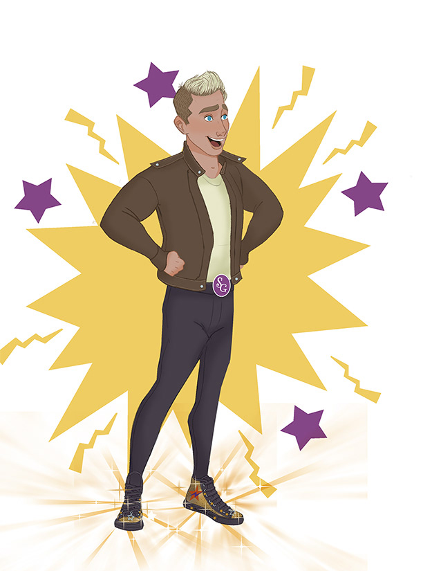character illustration of a singer wearing magical shoes