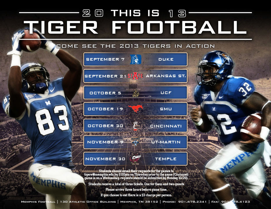 2013 Memphis Tigers Recruit Schedule Flyer