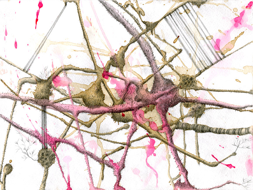 #28, 9"x12", 2010, coffee, pencil and color ink (sold)