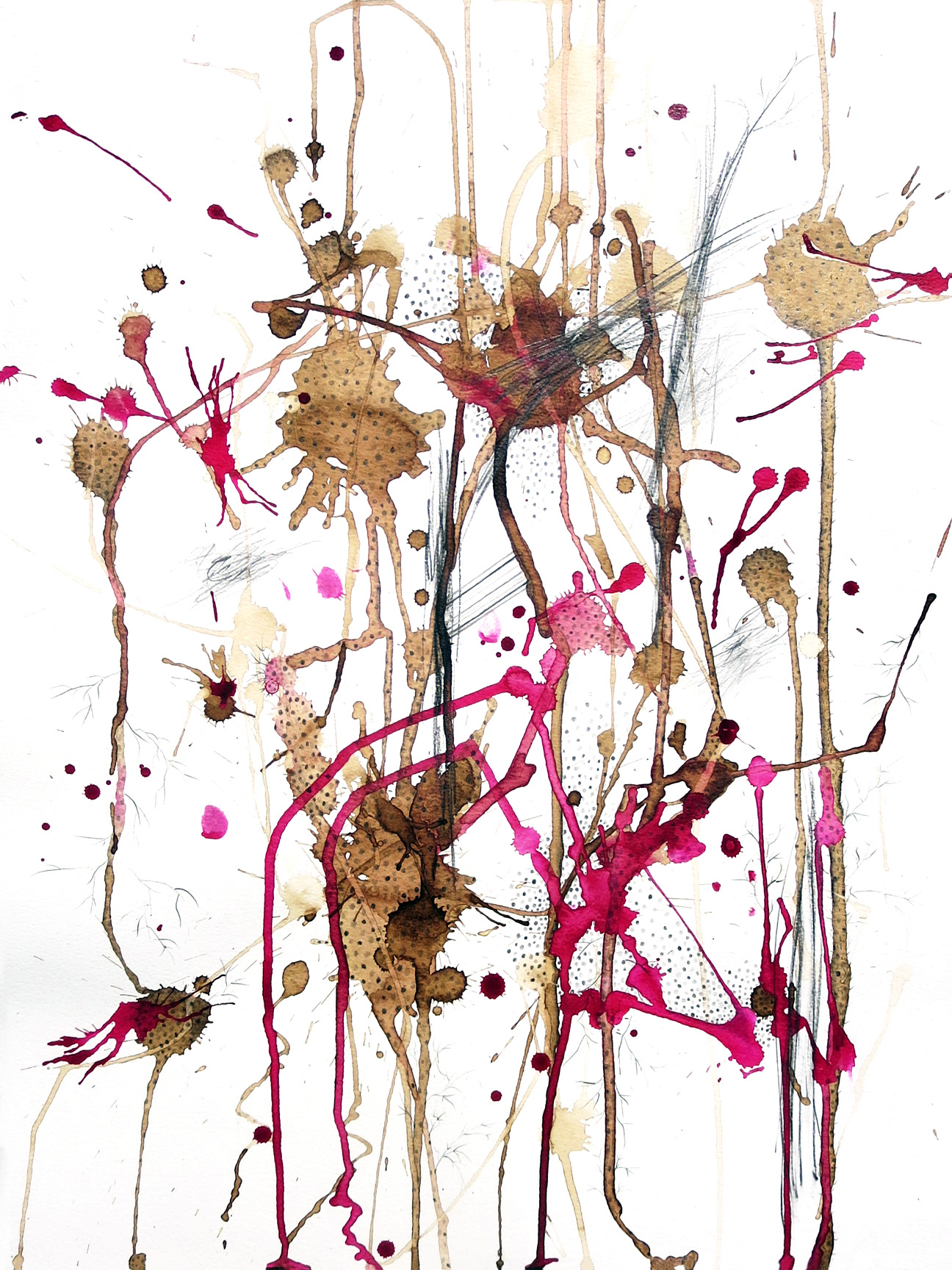 Big Drawing #7, 2015, 24"x18", coffee, pencil and color ink