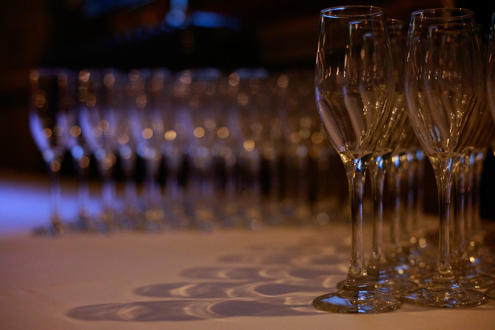 Champagne glasses arranged