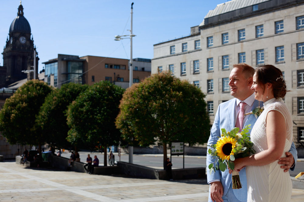 A blue sky wedding at the Civic Hall by a helpful and calm Leeds wedding photographer Tim Christian Jones