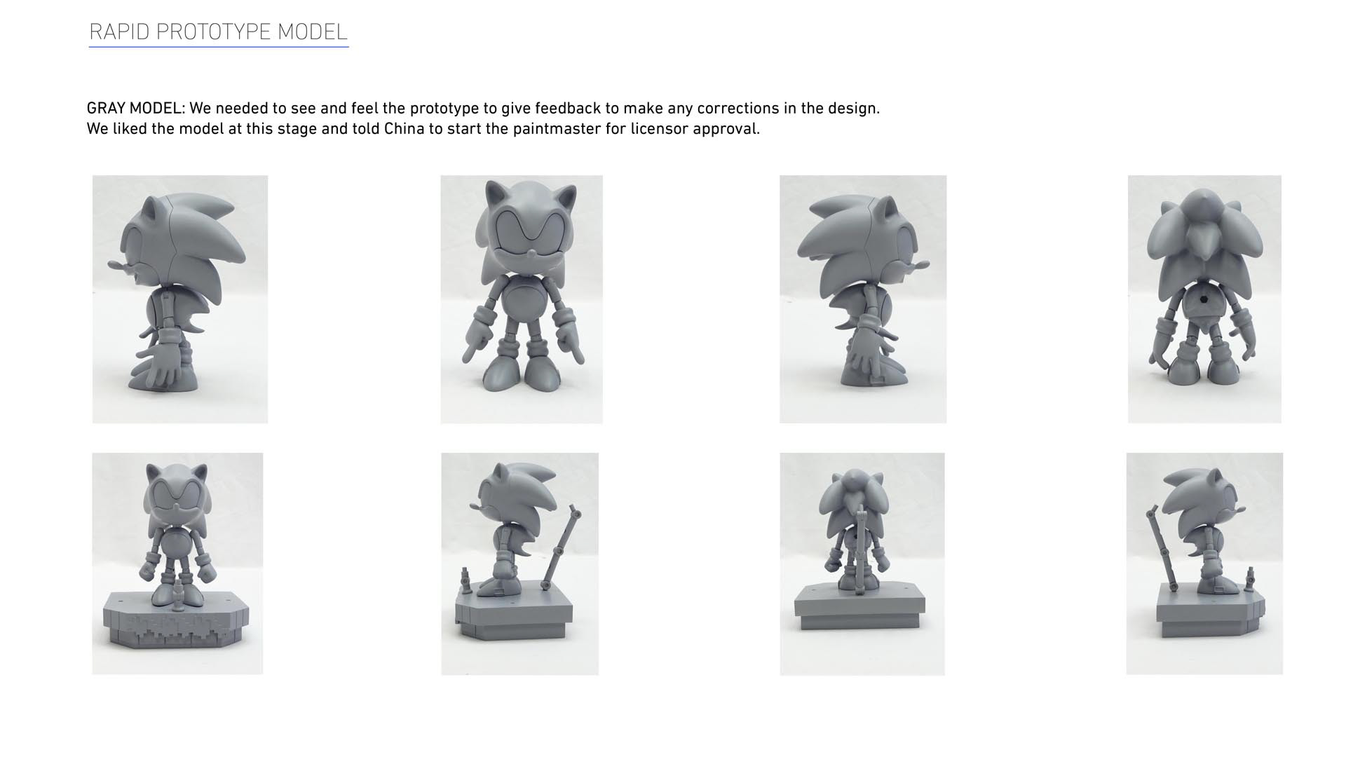 TOMY SEGA Sonic Classic 1991 Ultimate Figure featuring a gray model prototype for approval