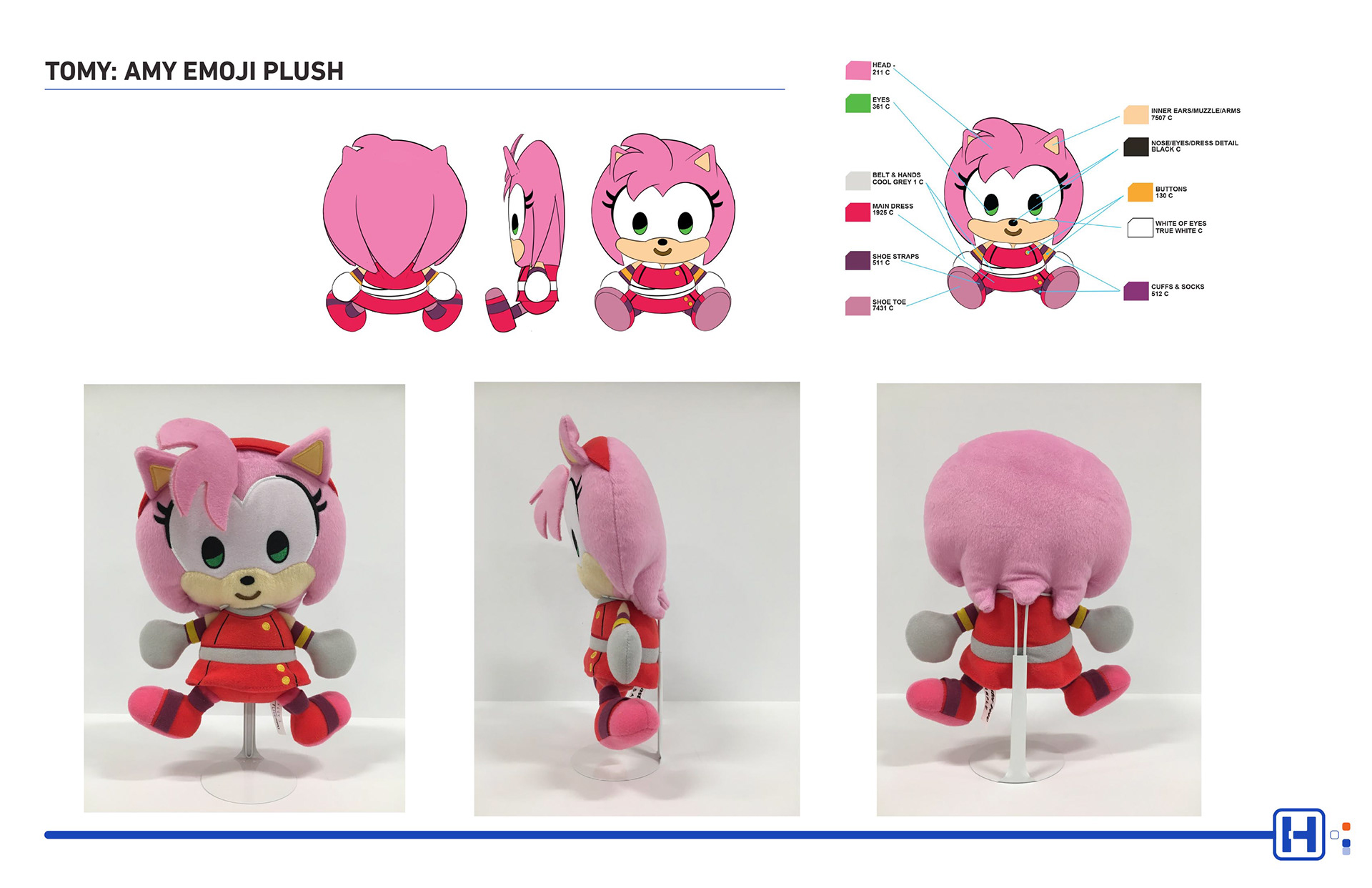 TOMY SEGA Sonic plush featuring Amy emoji sketch and prototype turns