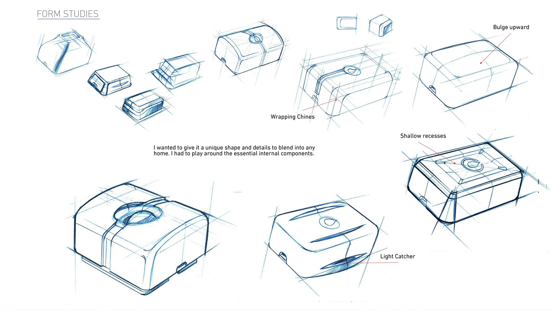 PEQ home security sensors featuring form study sketches.