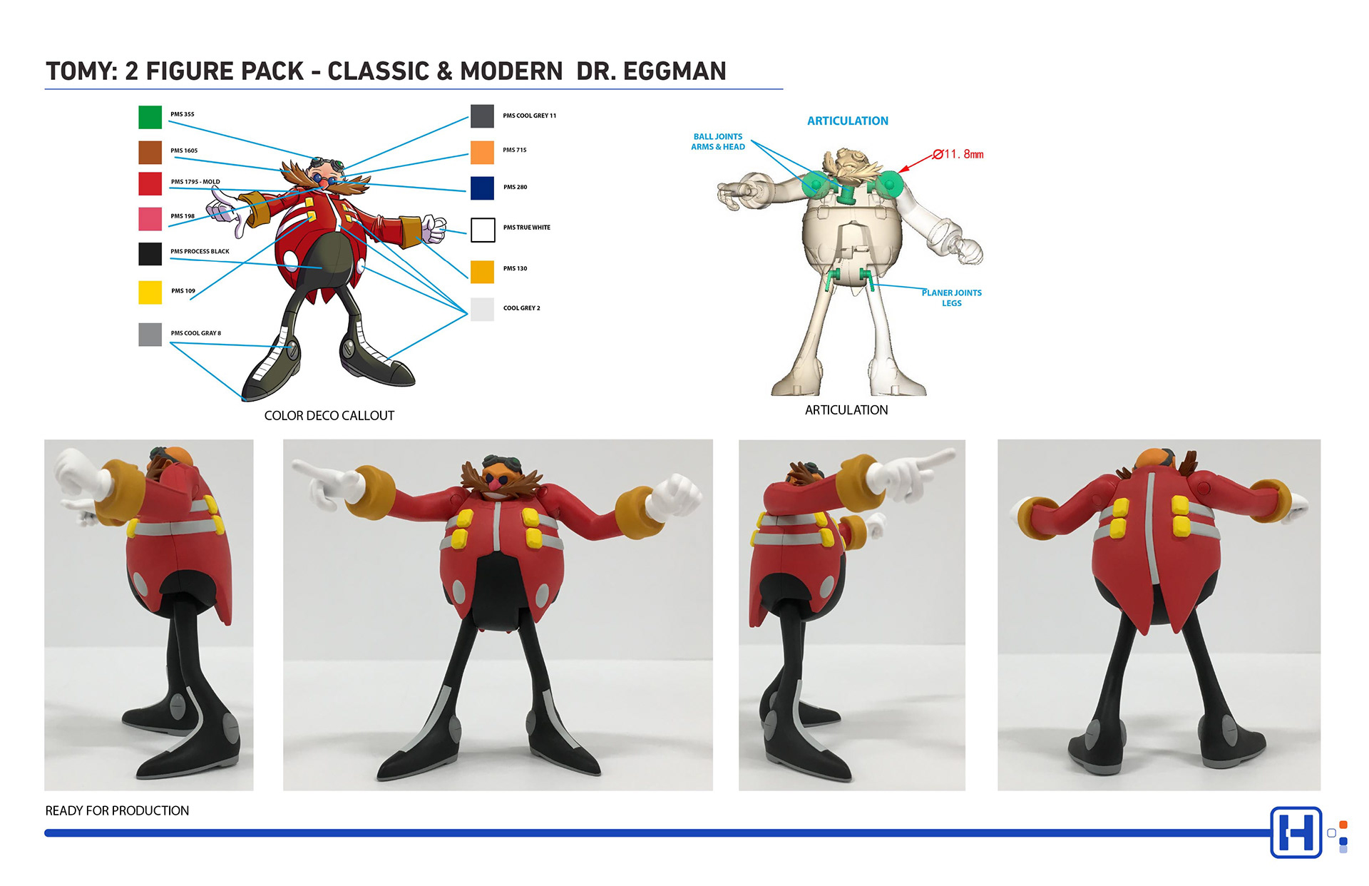 TOMY SEGA Sonic action figure featuring Modern Dr. Eggman color callout, articulation, and production ready model photos