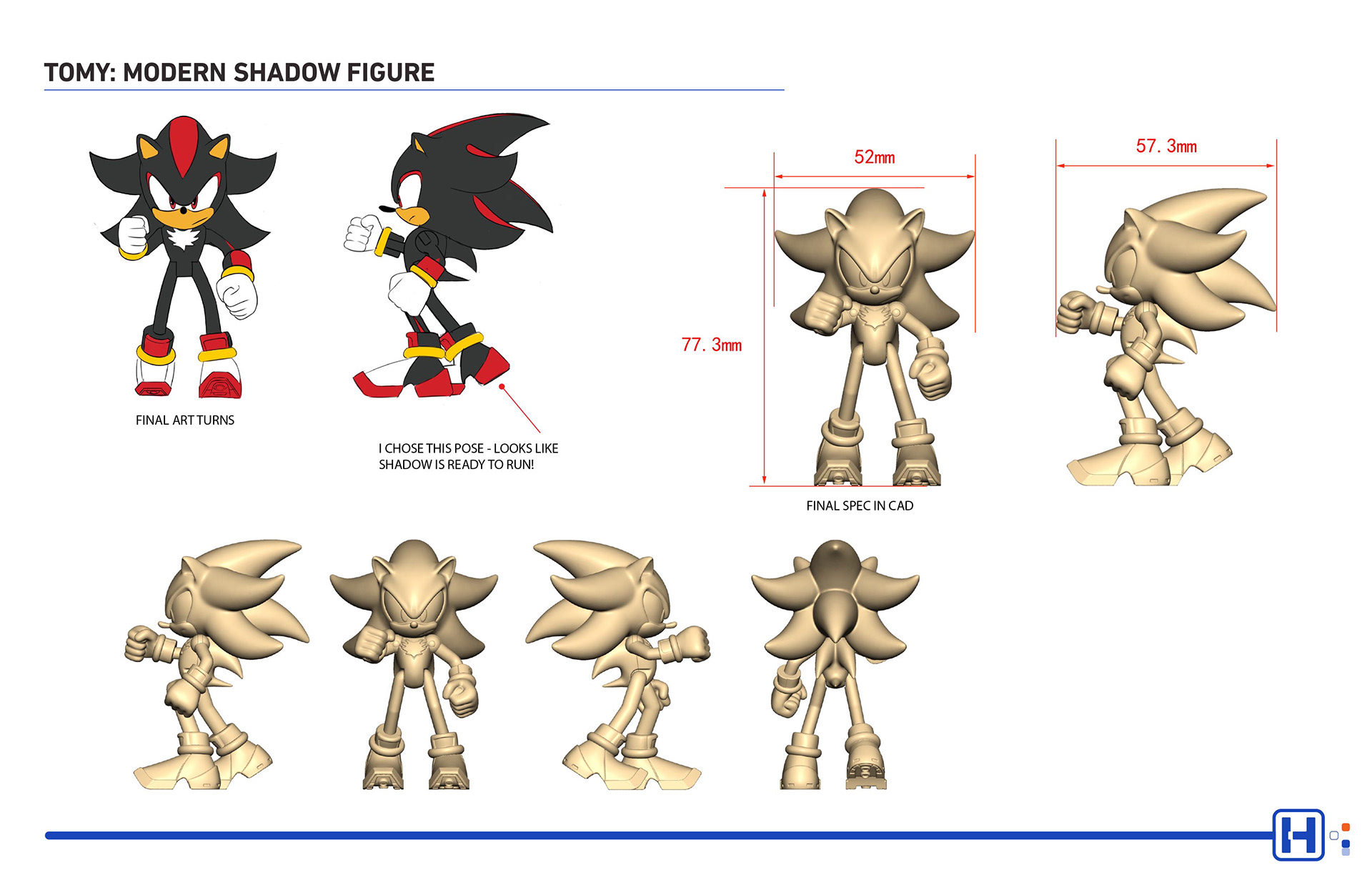 TOMY SEGA Sonic action figure featuring Modern Shadow turns and CAD model