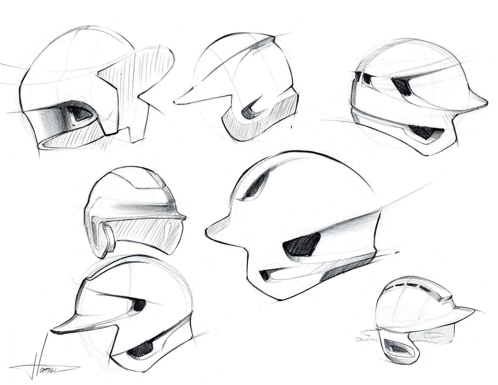 Baseball Helmet design featuring a form study using prismacolors inspried by motorcross helmets 