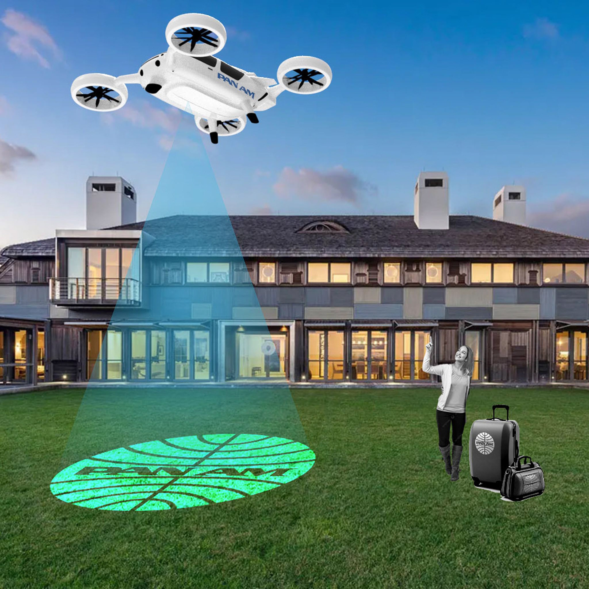 Pan Am premium travel concept featuring air taxi pickup service