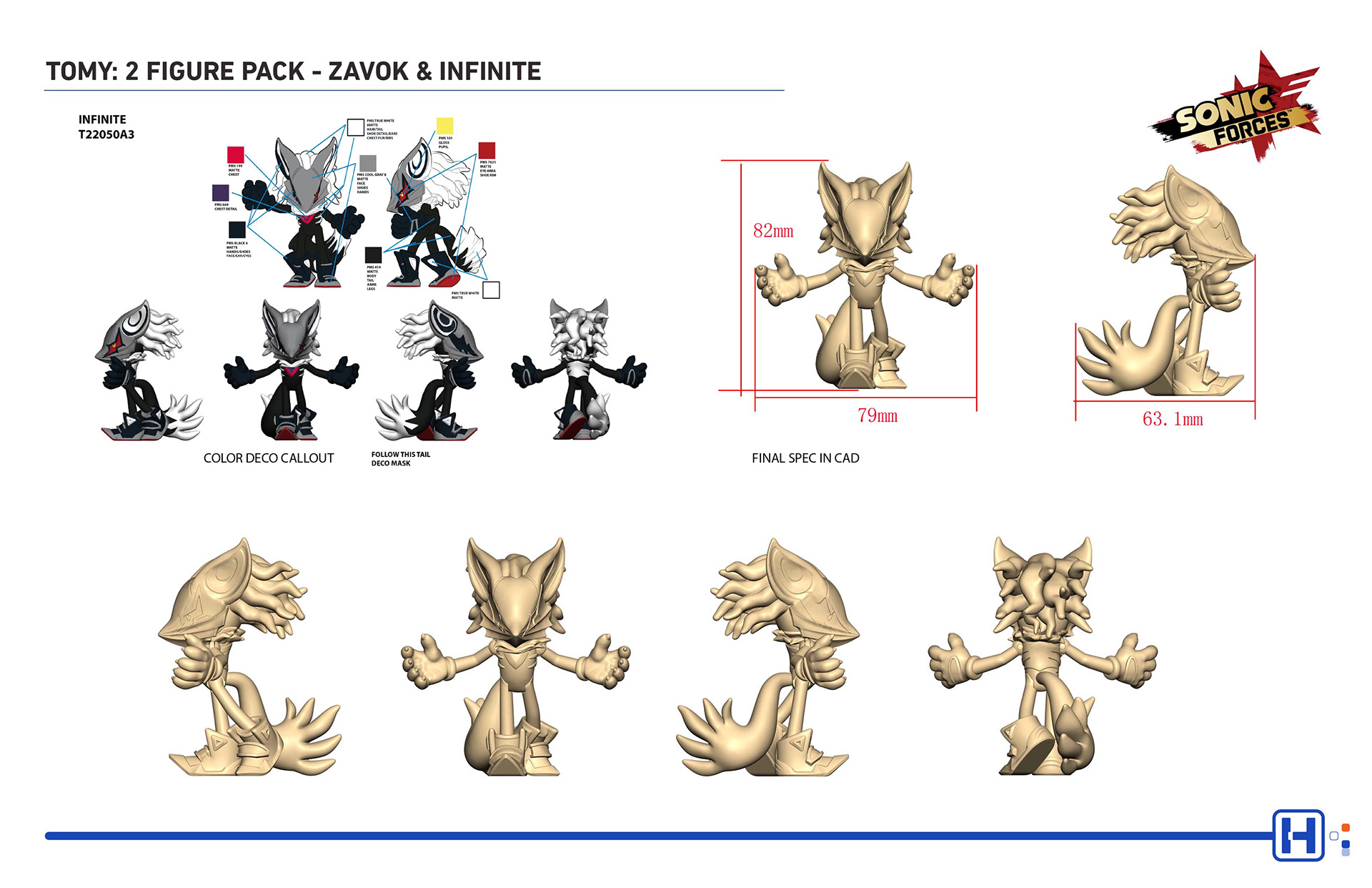 TOMY SEGA Sonic Forces action figure featuring Infinite turns, color and material callouts and CAD turns