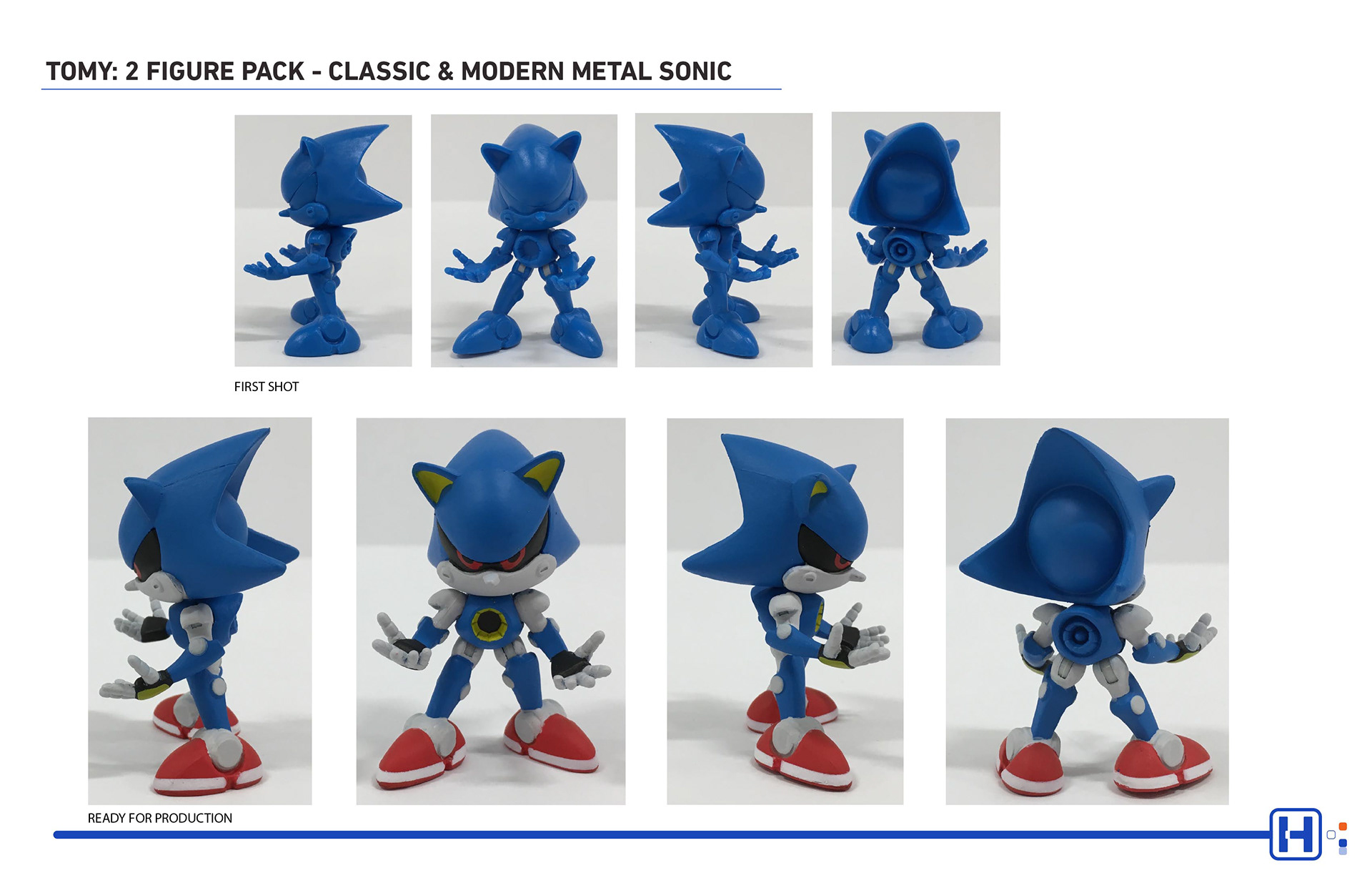 TOMY SEGA Sonic action figure featuring classic metal sonic first shot and final production models