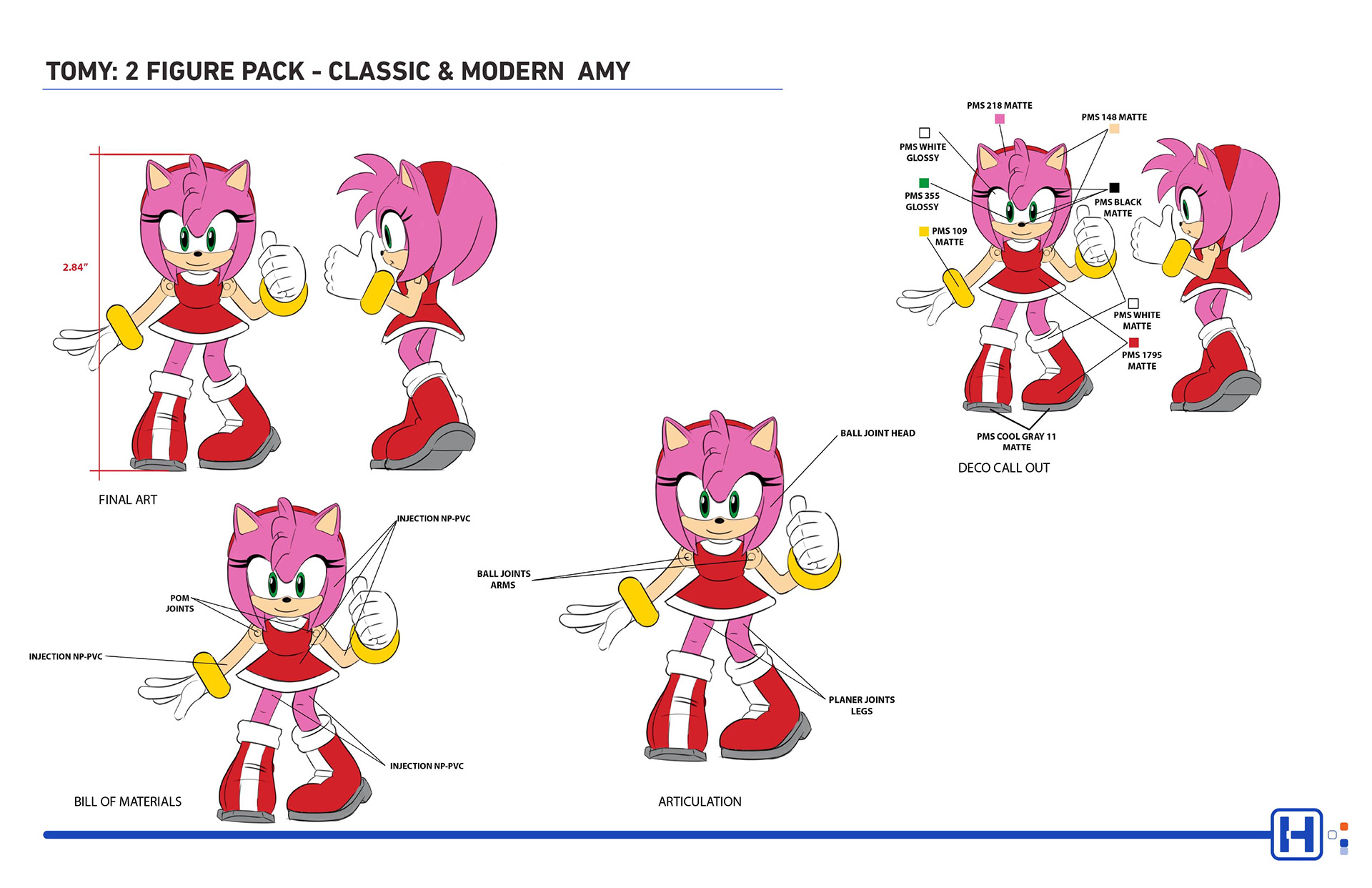 TOMY SEGA Sonic action figure featuring Modern Amy turns, color and material callouts with articulation
