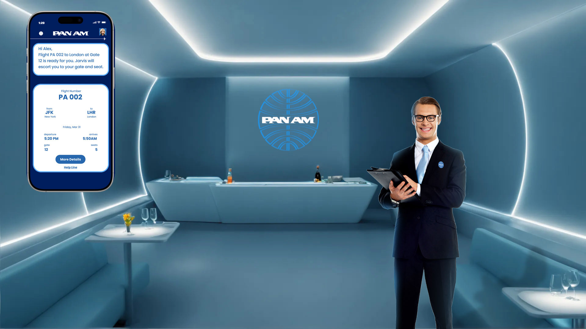 Pan Am luxury airport lounge designed as part of a customer experience strategy project
