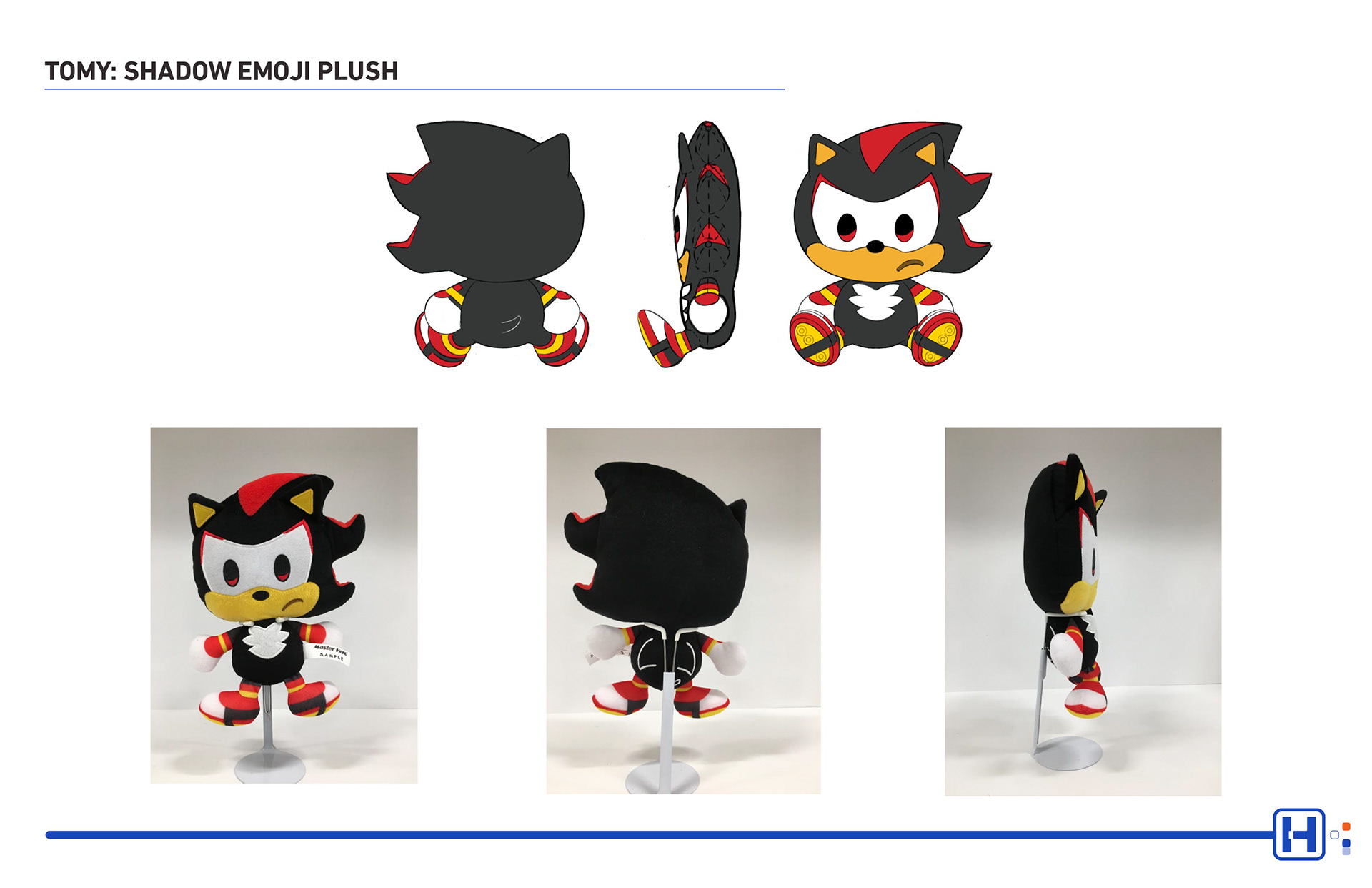 TOMY SEGA Sonic plush featuring Shadow emoji sketch and prototype turns