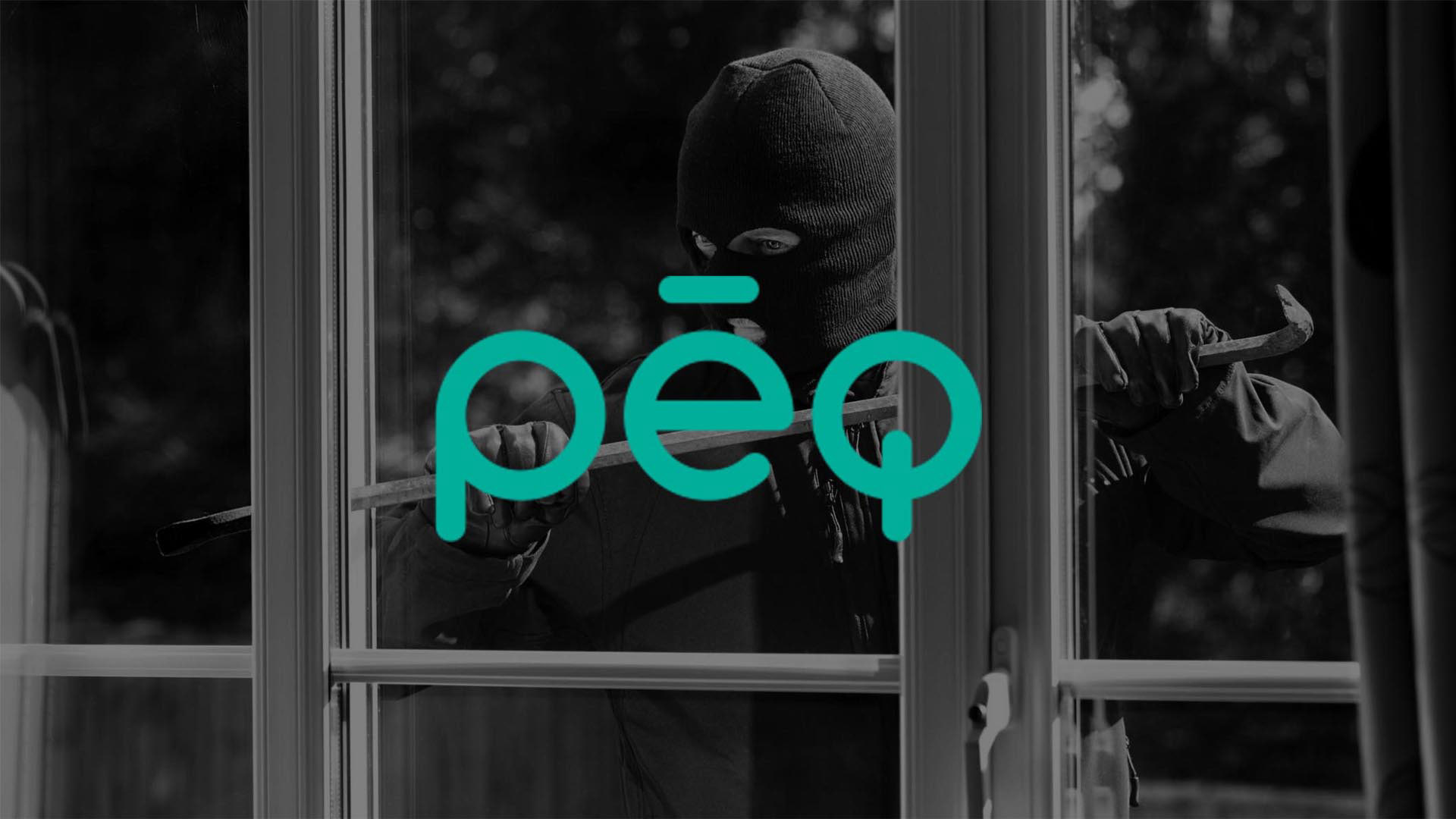 PEQ home security sensors featuring intro page of an image of someone brekaing into a home