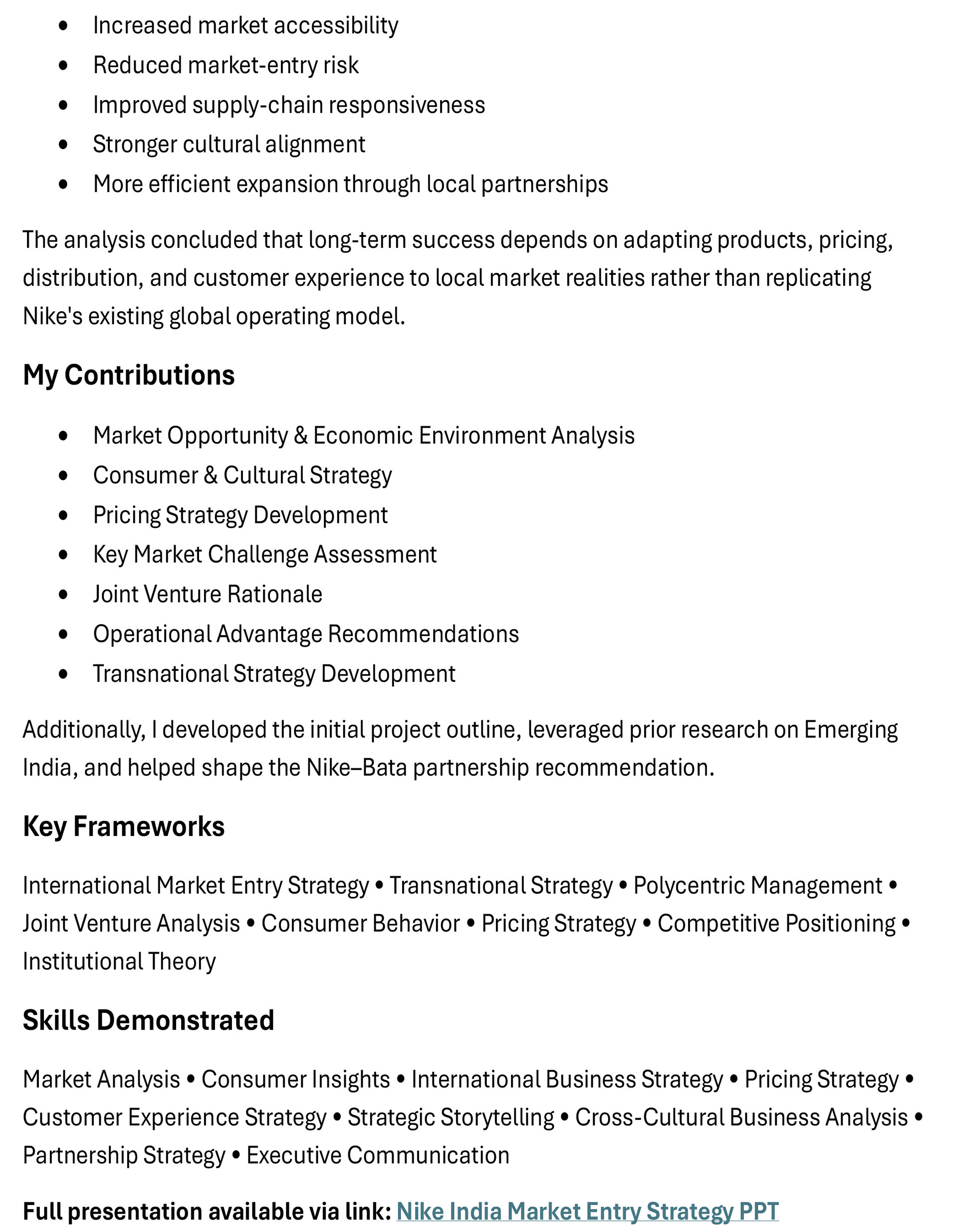 Nike Indian Entry Strategy Summary page 3
