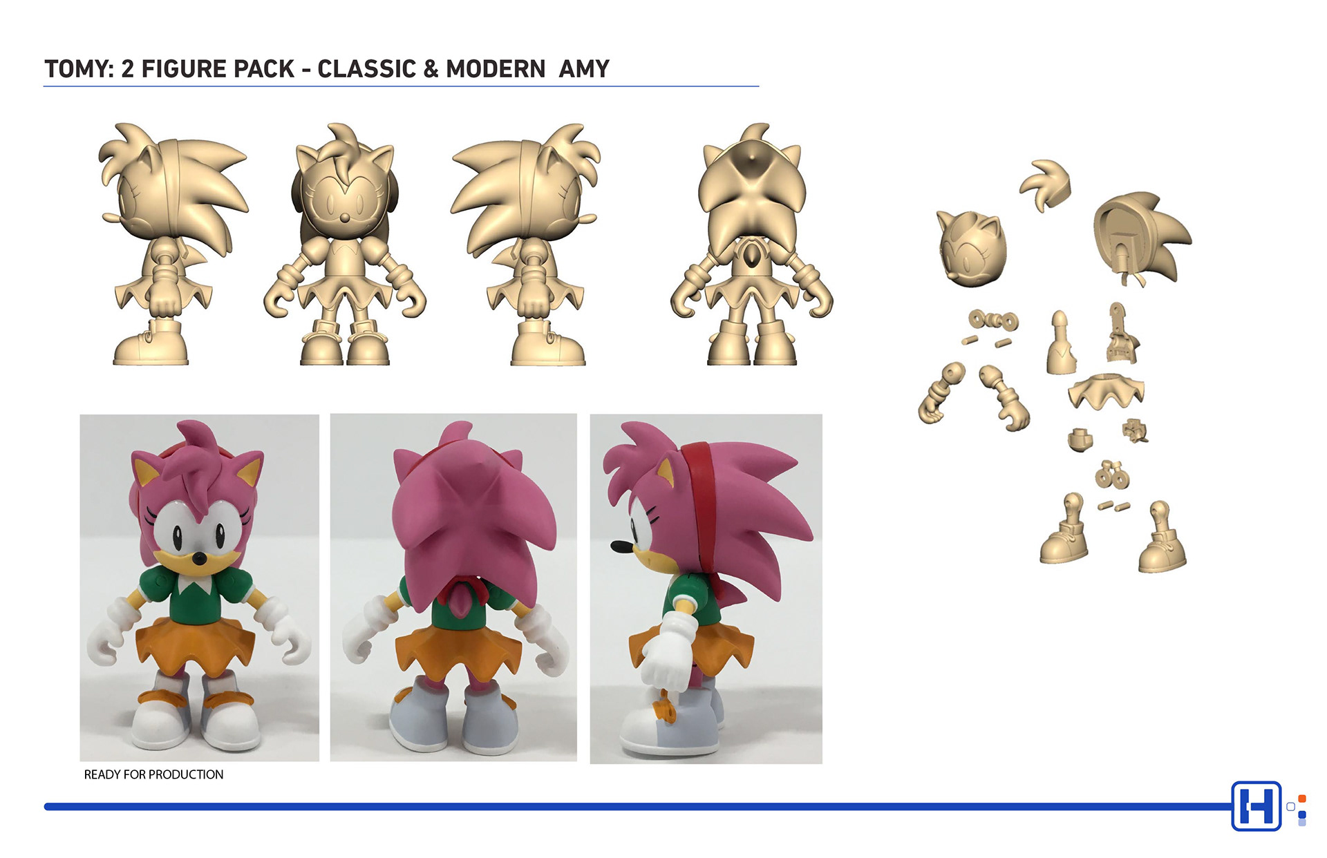 TOMY SEGA Sonic action figure featuring classic Amy CAD turns and production ready model photos