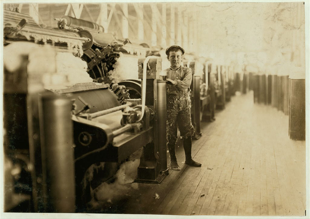 Boy Sweeper, Lincoln Cotton Mills, Evansville, Ind. Carding Machines: Floor Slippery. (See report for conditions.) Location: Evansville, Indiana.
