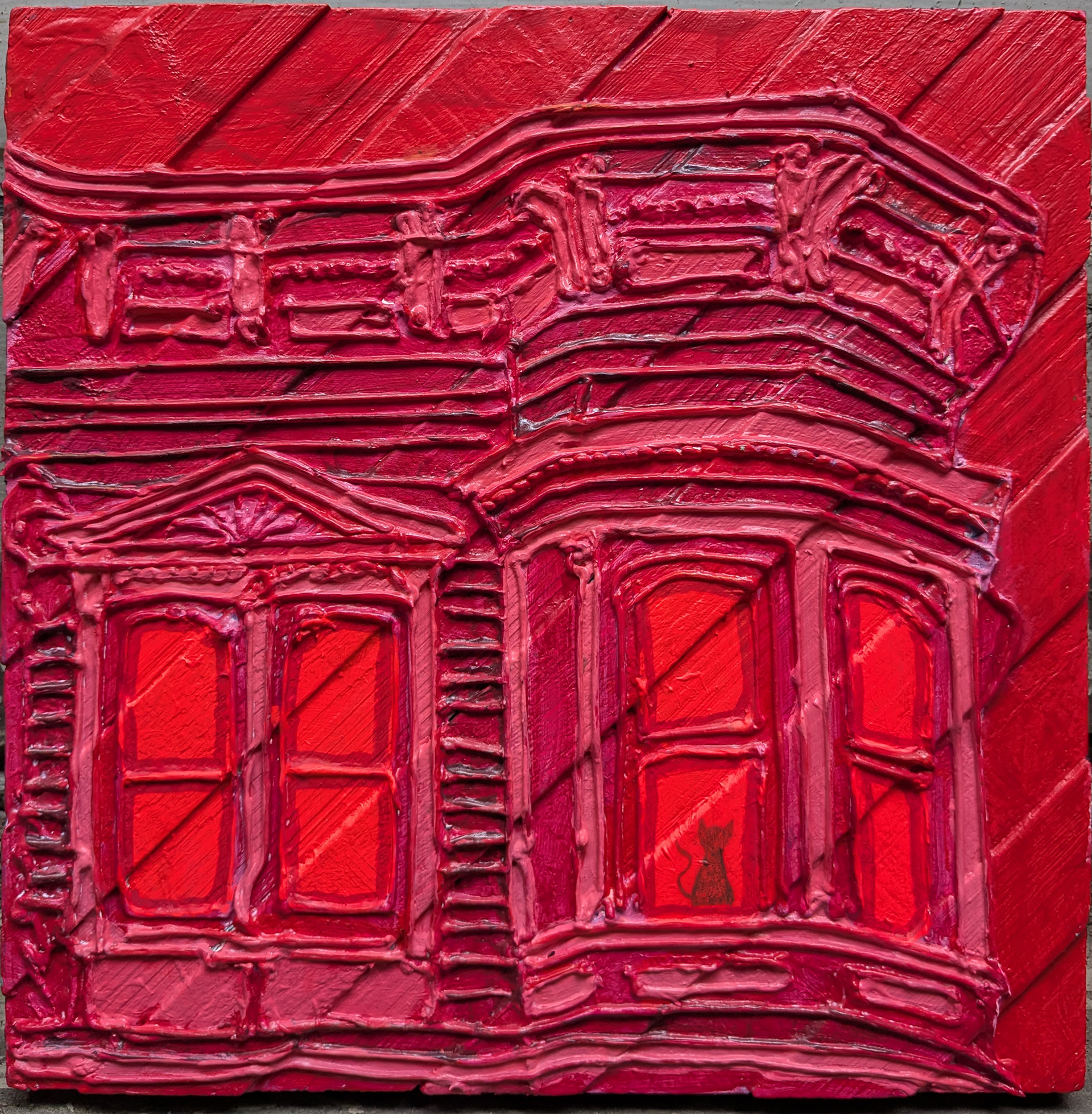 Caught Red-Handed, Acrylic and mixed media on wood, 15x15in, 2025