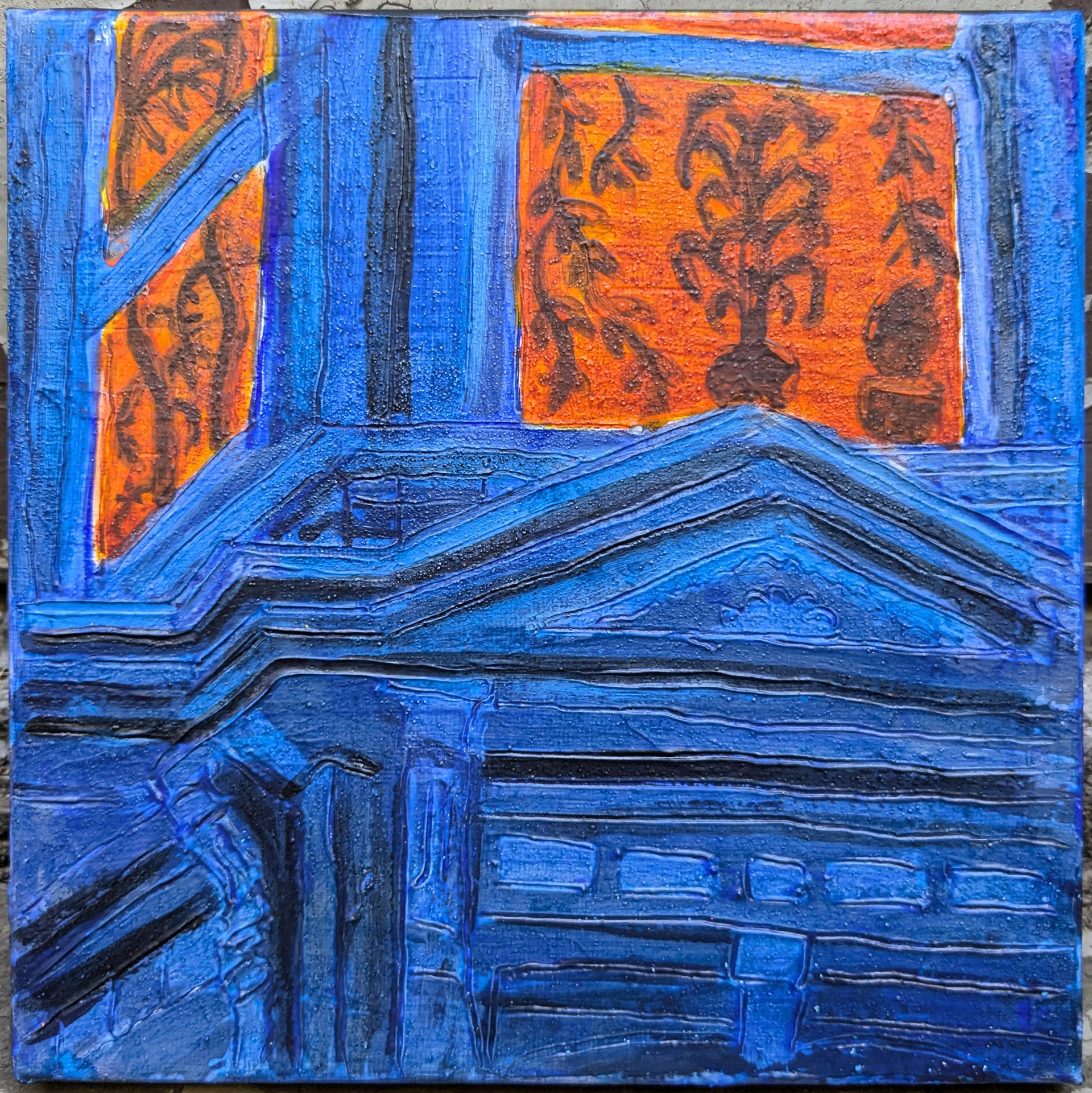 "Home Base", Acrylic & mixed media on Canvas, 8x8", 2024