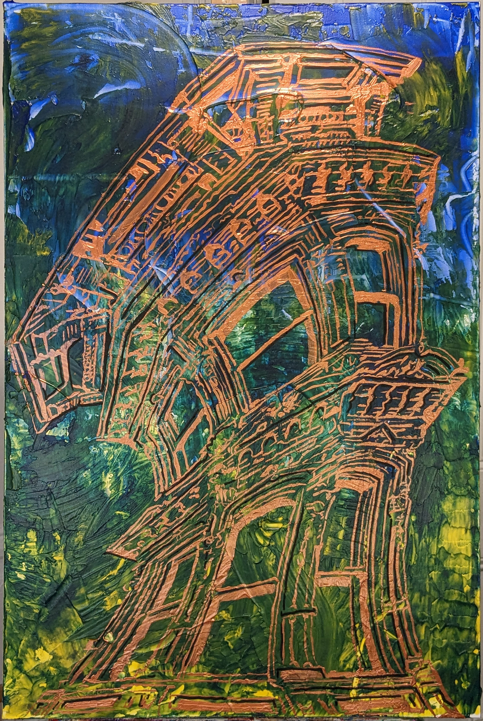 Wavy Victorian #8, Mixed Media on Canvas, 24x36in, 2023