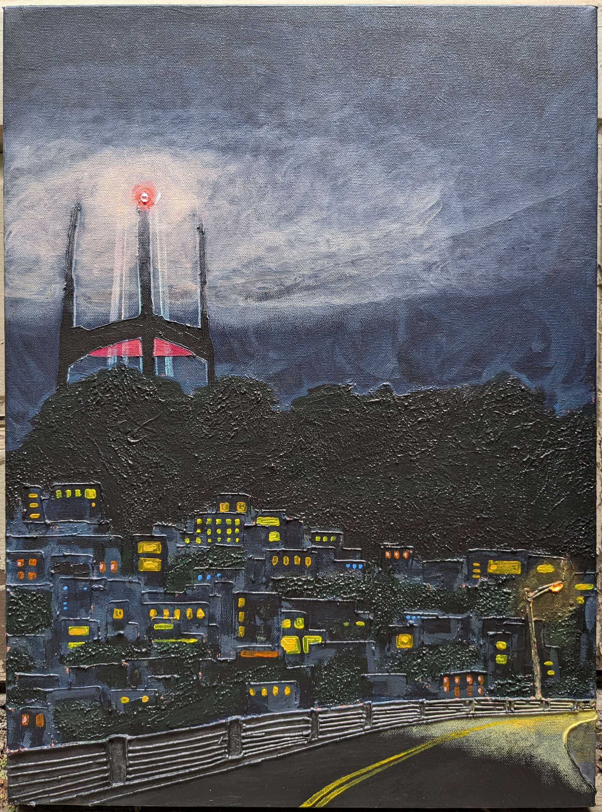 "Sutro Sentry", Acrylic & mixed media on canvas, 18x24in, 2025