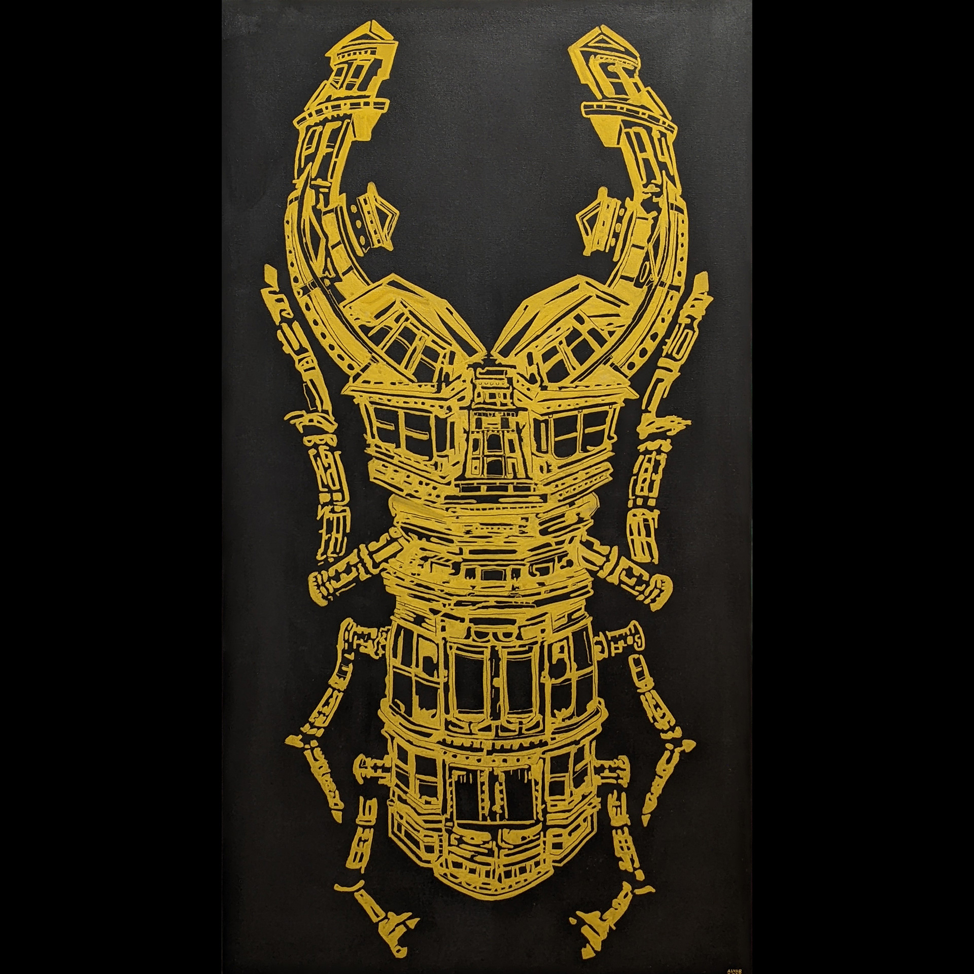 Victorian Beetle #22, Acrylic on Canvas, 24x48, 2023