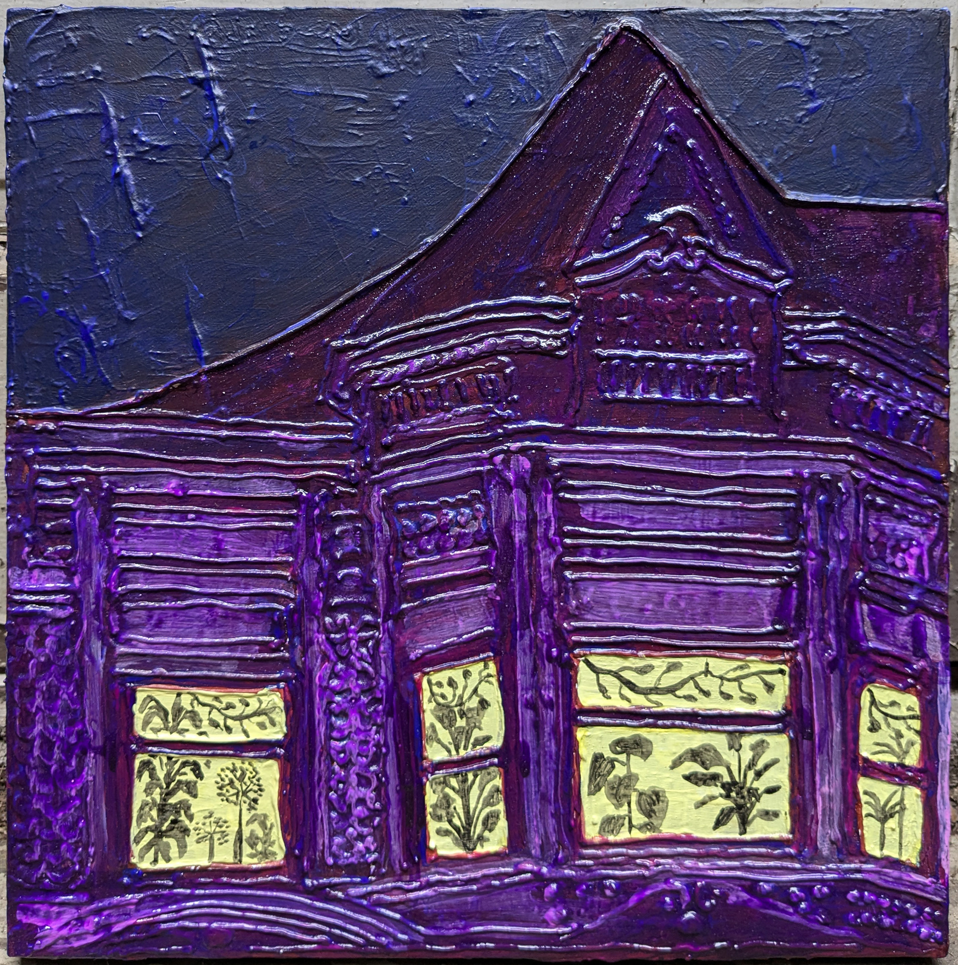 "Plant Palace", Acrylic and mixed media on canvas, 20x20in, 2024