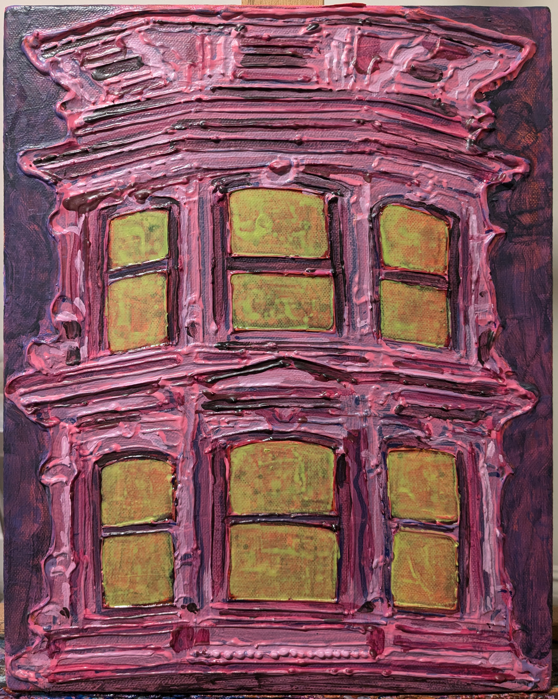 "Hot House", Acrylic and mixed media on canvas, 11x14in, 2024