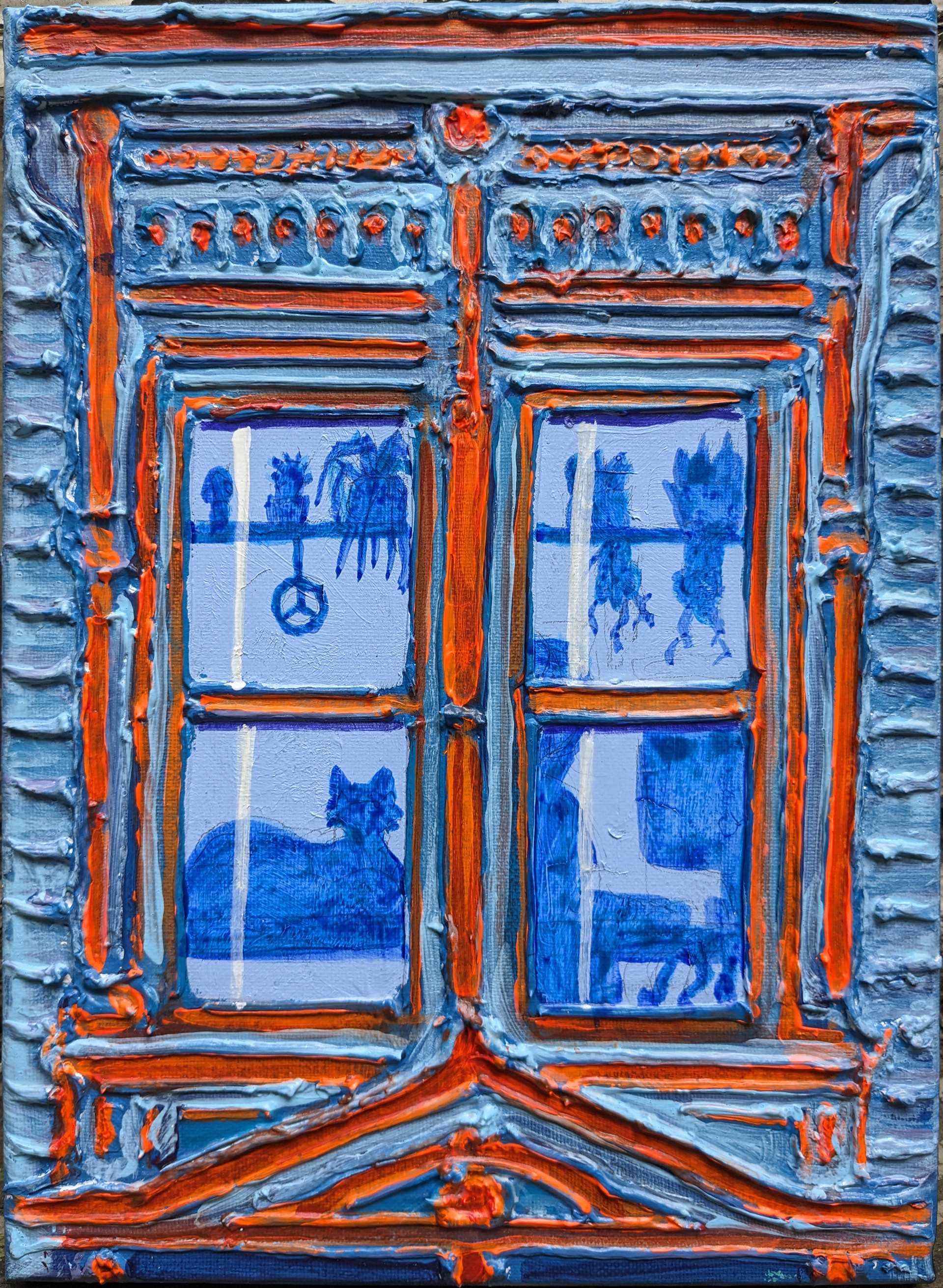 "Work from Home", acrylic & mixed media on canvas, 9x12in, 2024