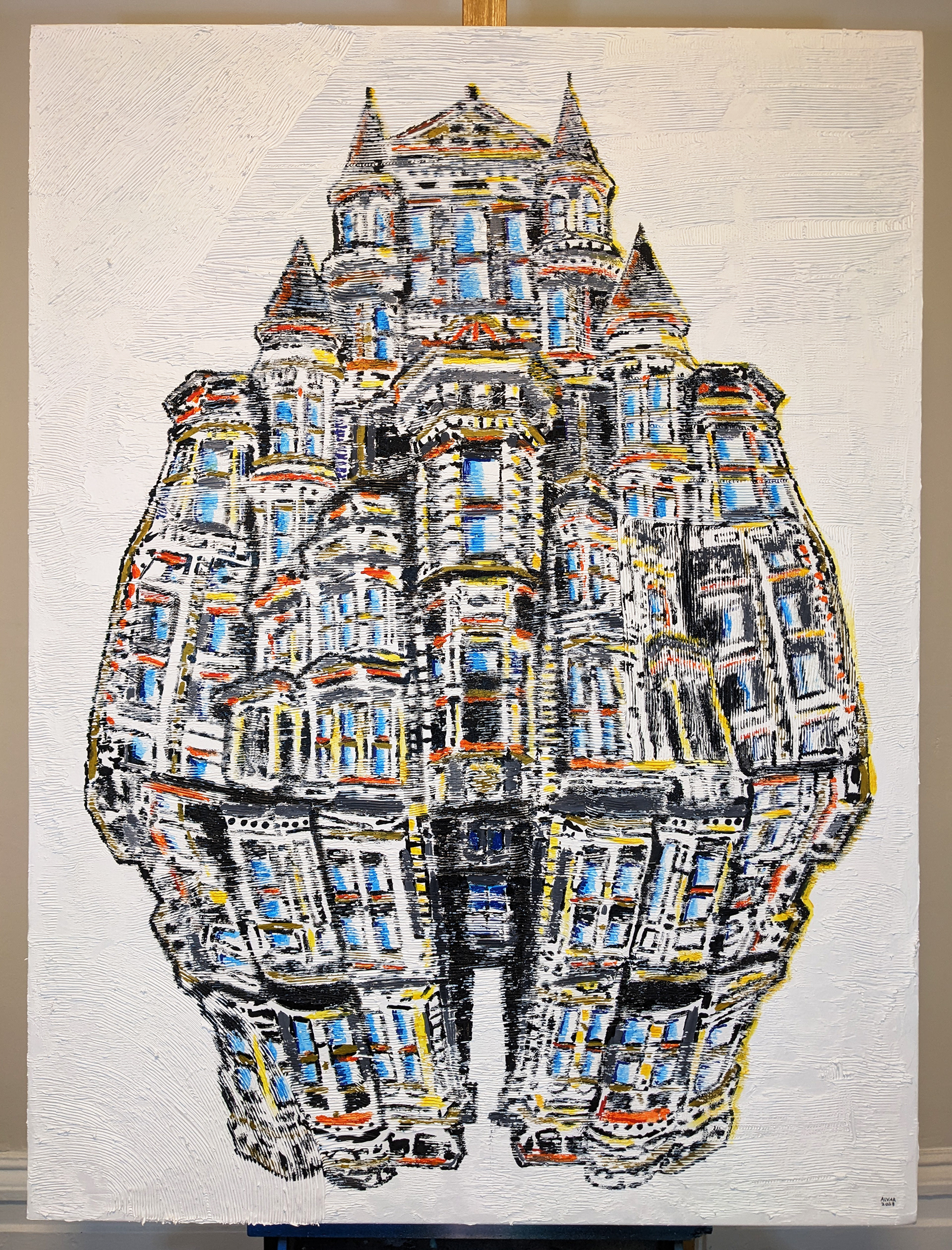 Fillmore & Duboce, Mixed Media on Canvas, 36x48, 2023