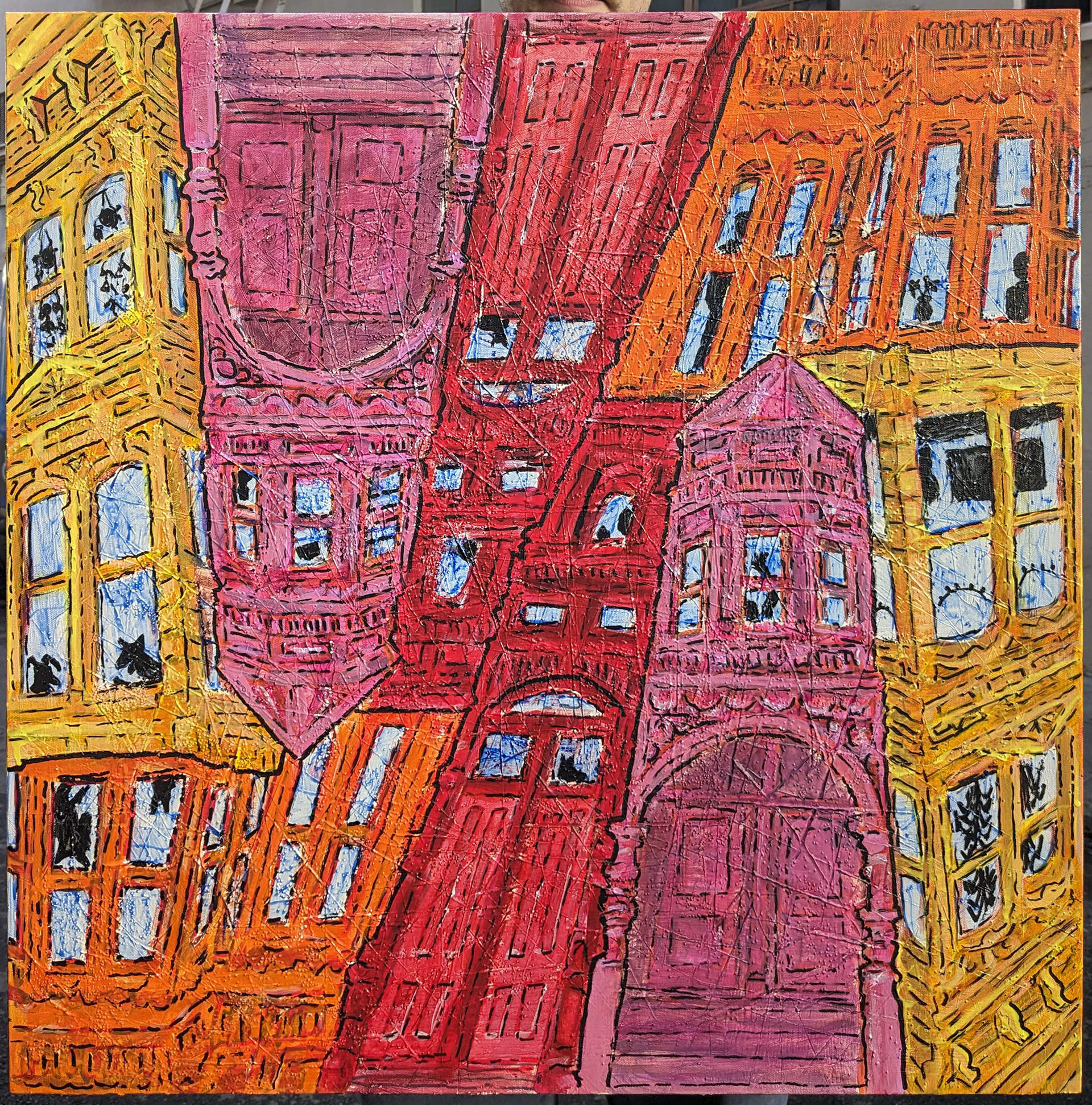 SOLD "Mirroring", mixed media on canvas, 30x30in, 2024