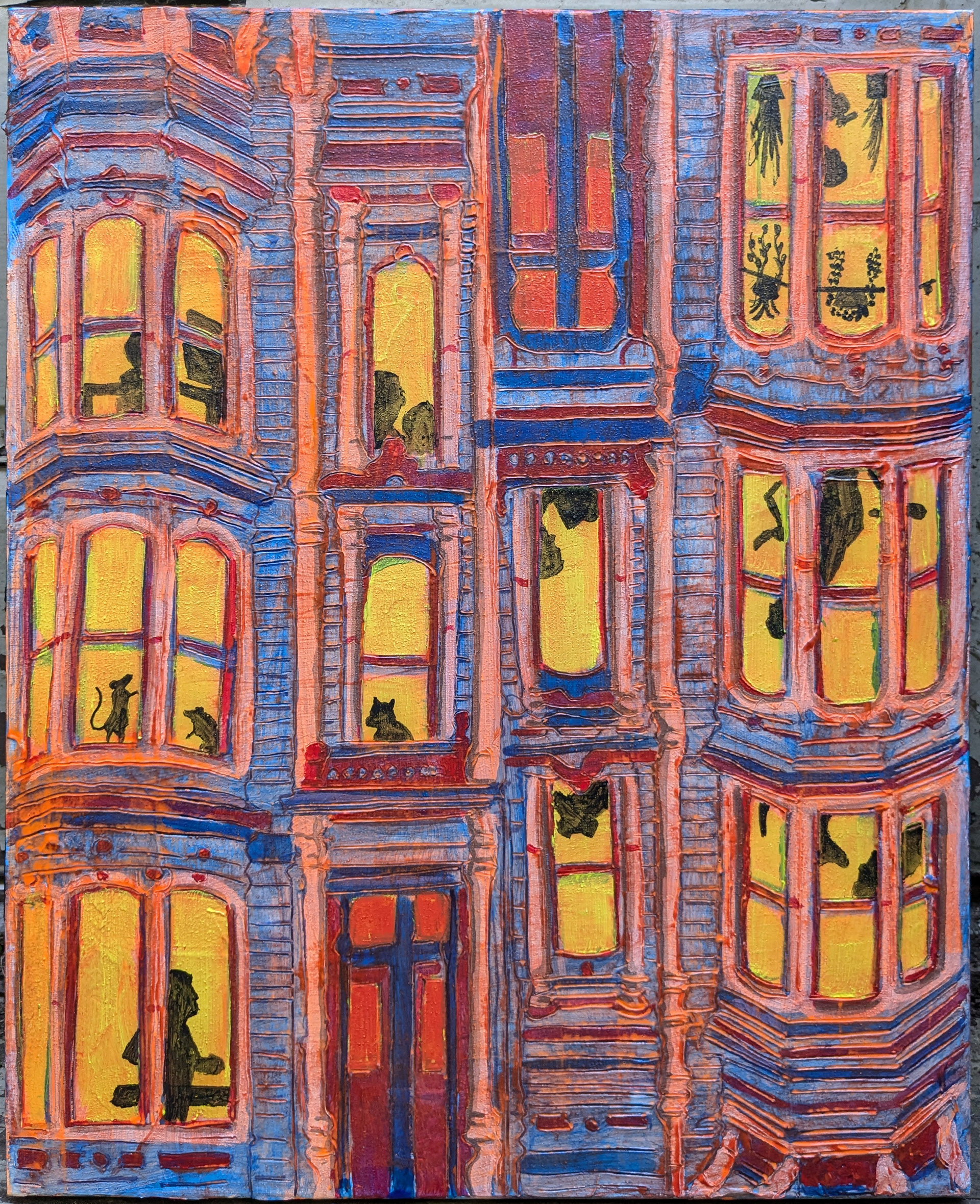 "Productive Evening", Acrylic & mixed media on Canvas, 16x20", 2024