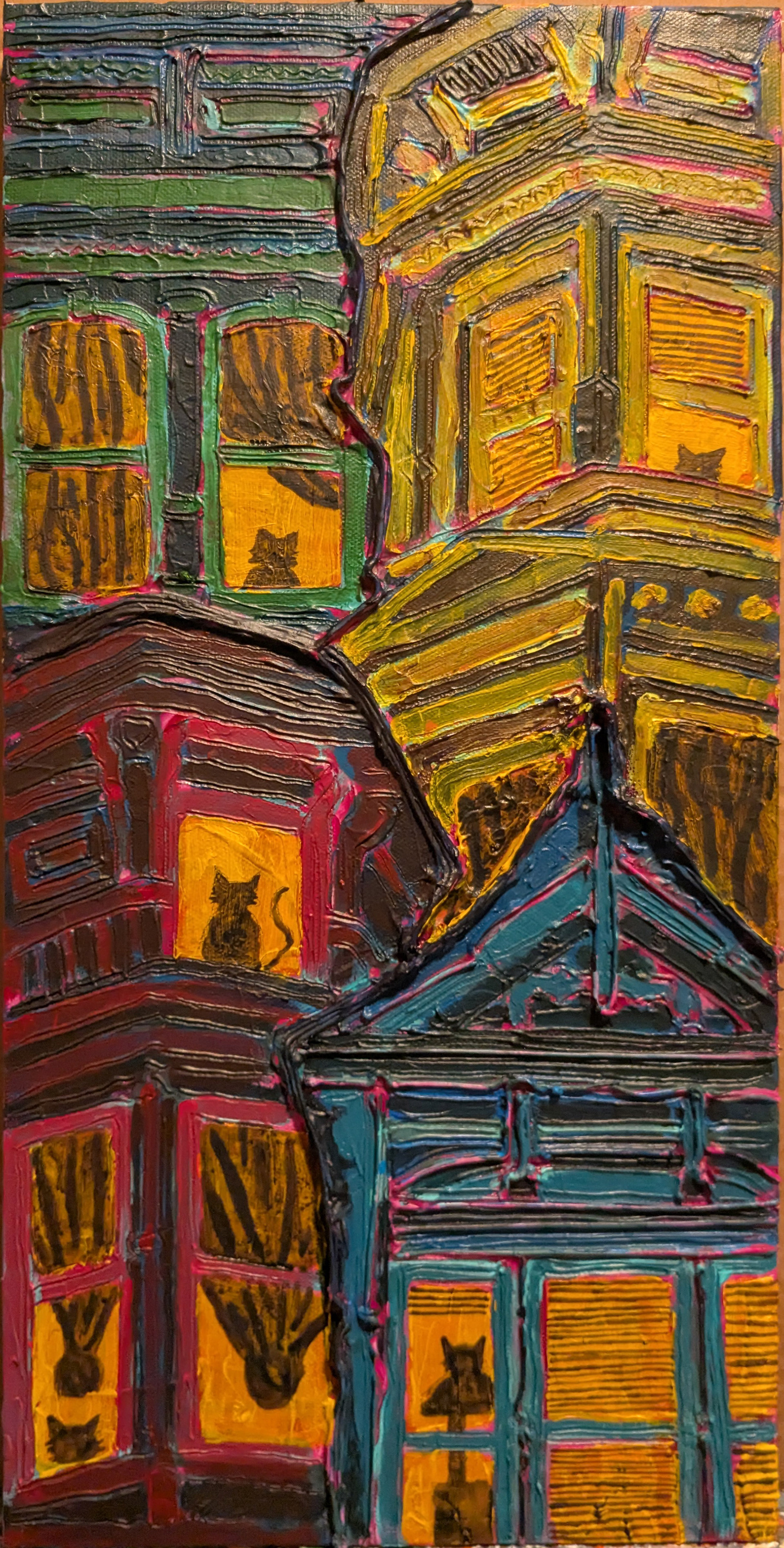 The Council will now judge you, Acrylic and mixed media on canvas, 10x20in, 2025