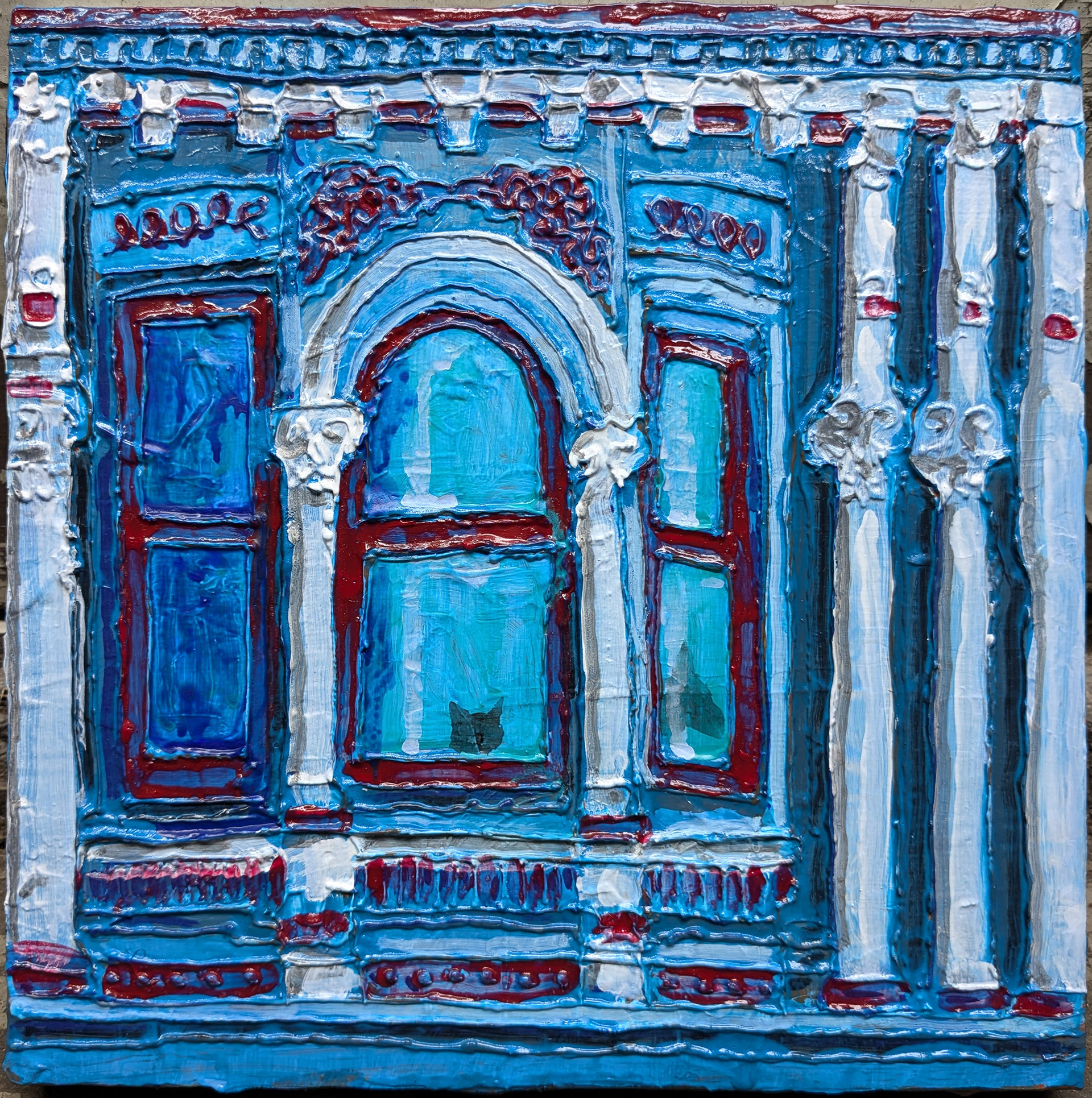 "Bunkered", Acrylic and mixed media on canvas, 10x10in, 2024
