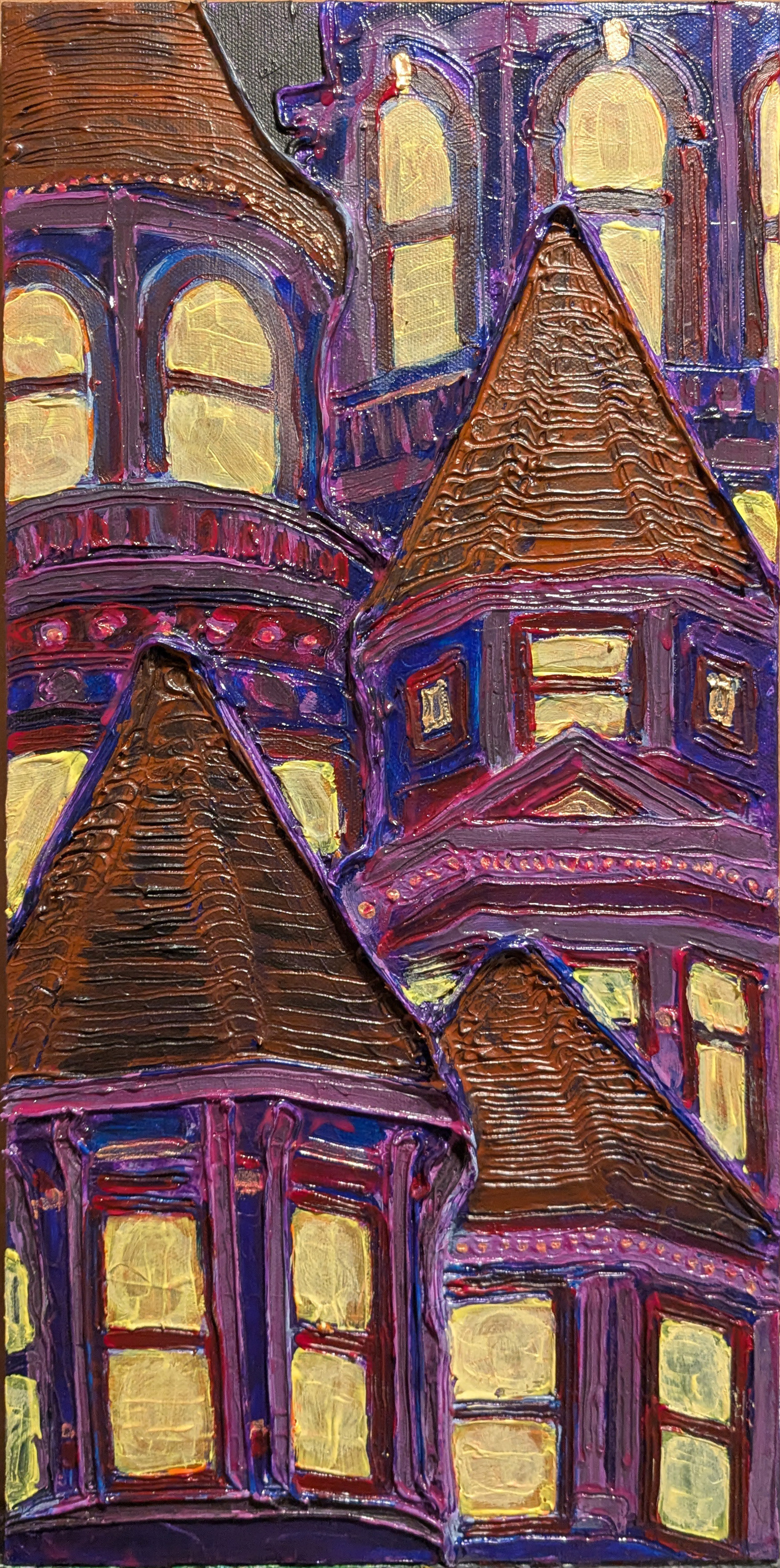 Spires, Acrylic and mixed media on canvas, 10x20in, 2025