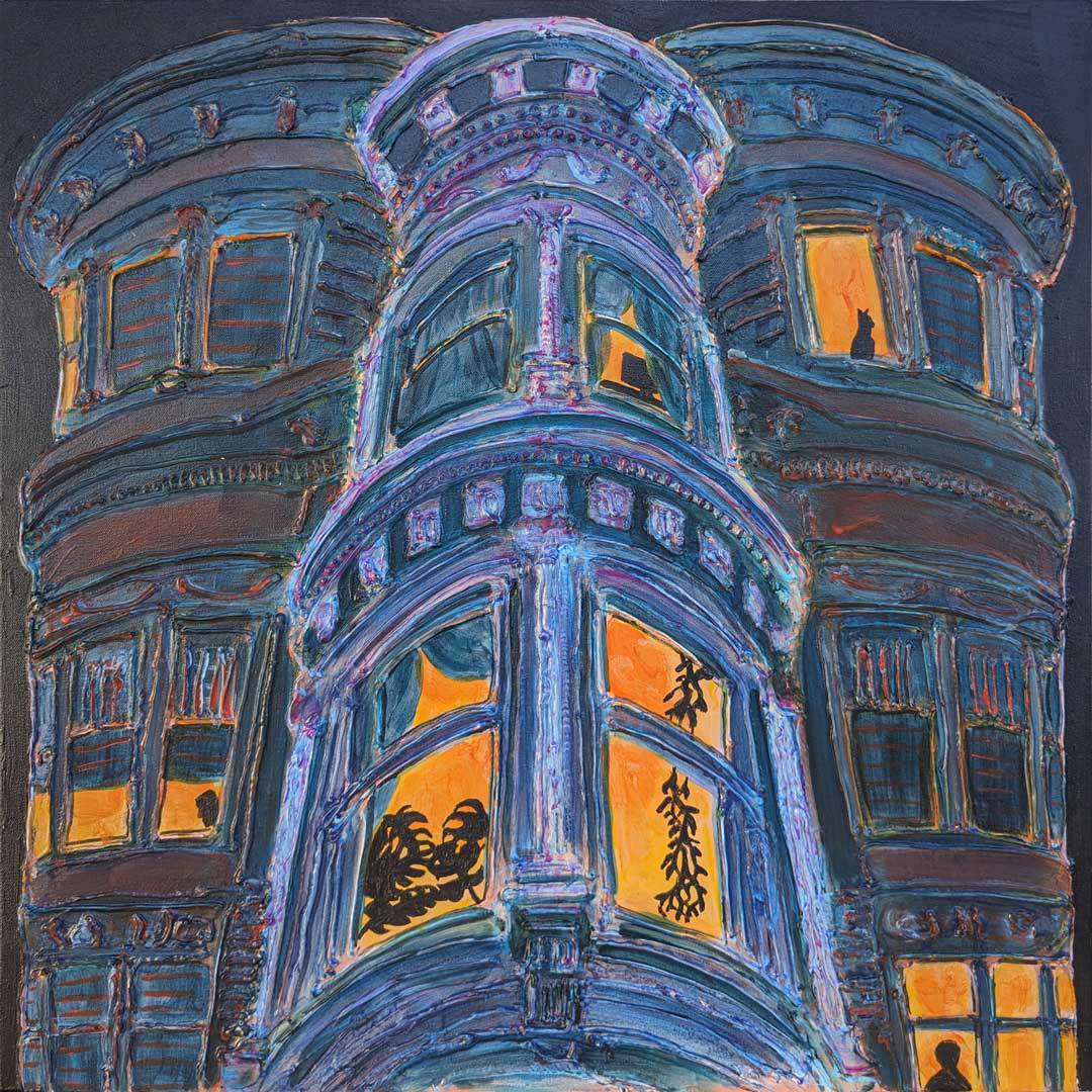 "Nightwalk", mixed media on canvas, 30x30in, 2024