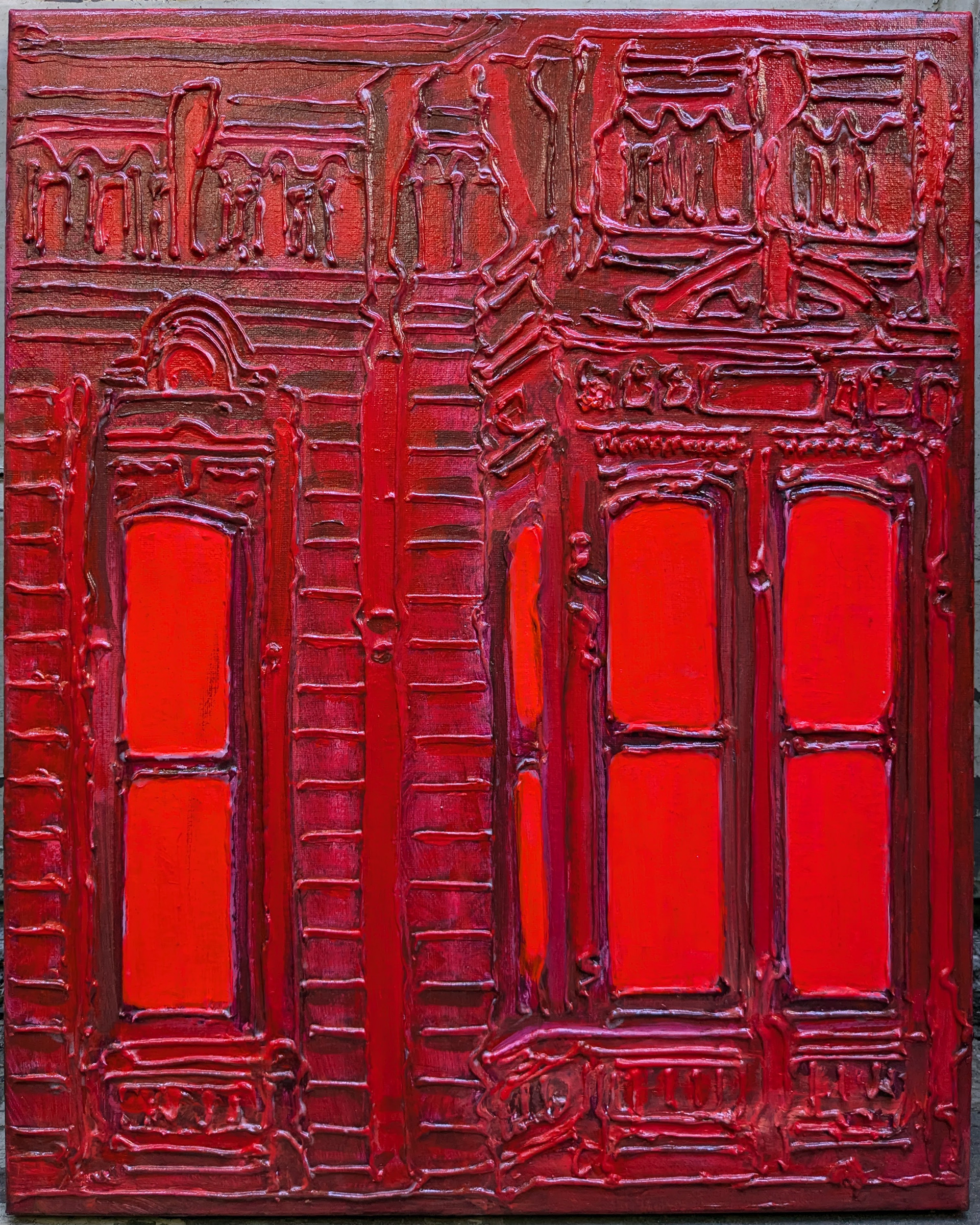 "Red", Acrylic & mixed media on canvas, 16x20in, 2024
