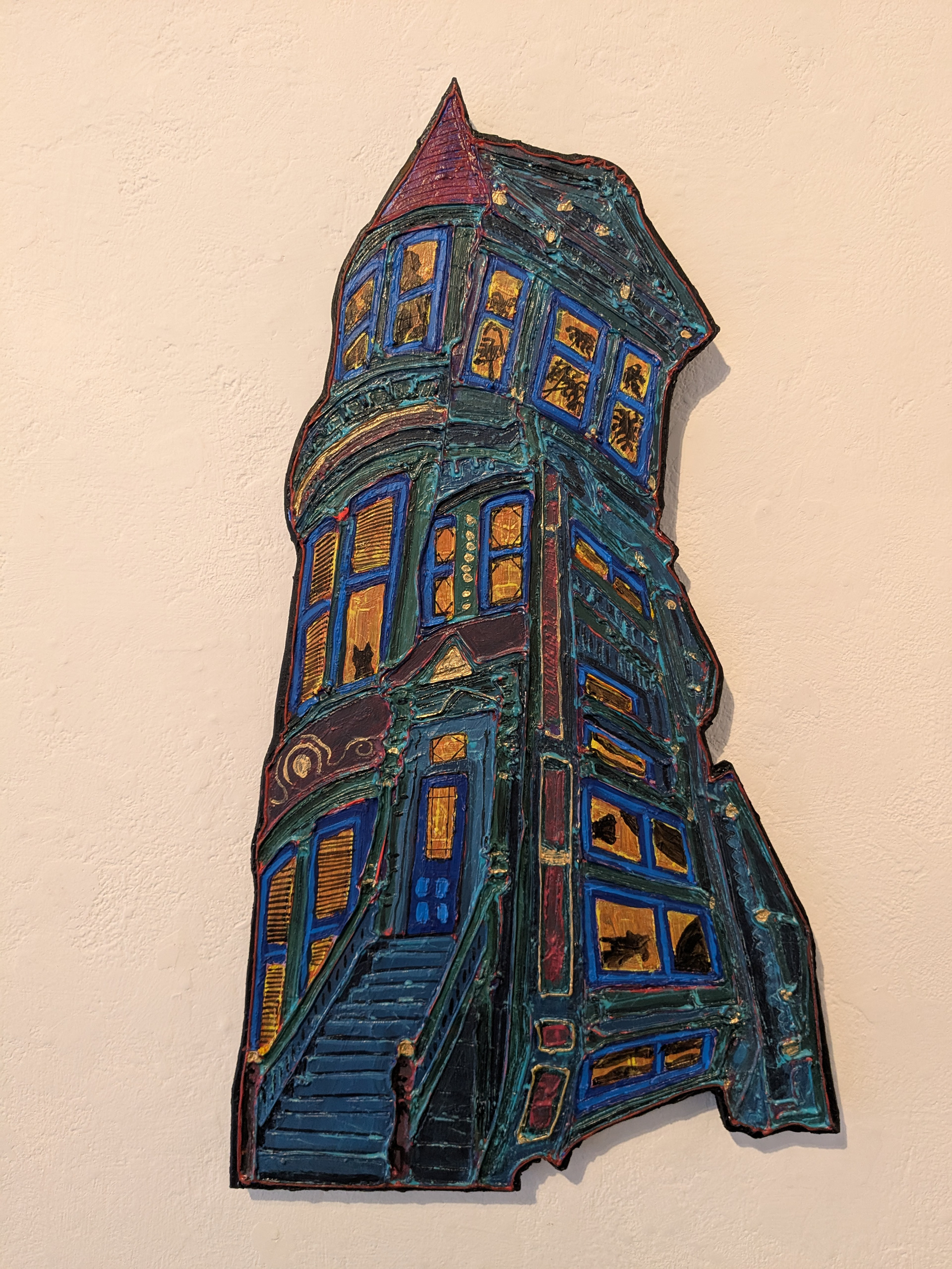 Pink Hat, 2025, Acrylic & Mixed Media on Wood, 16x28.5in