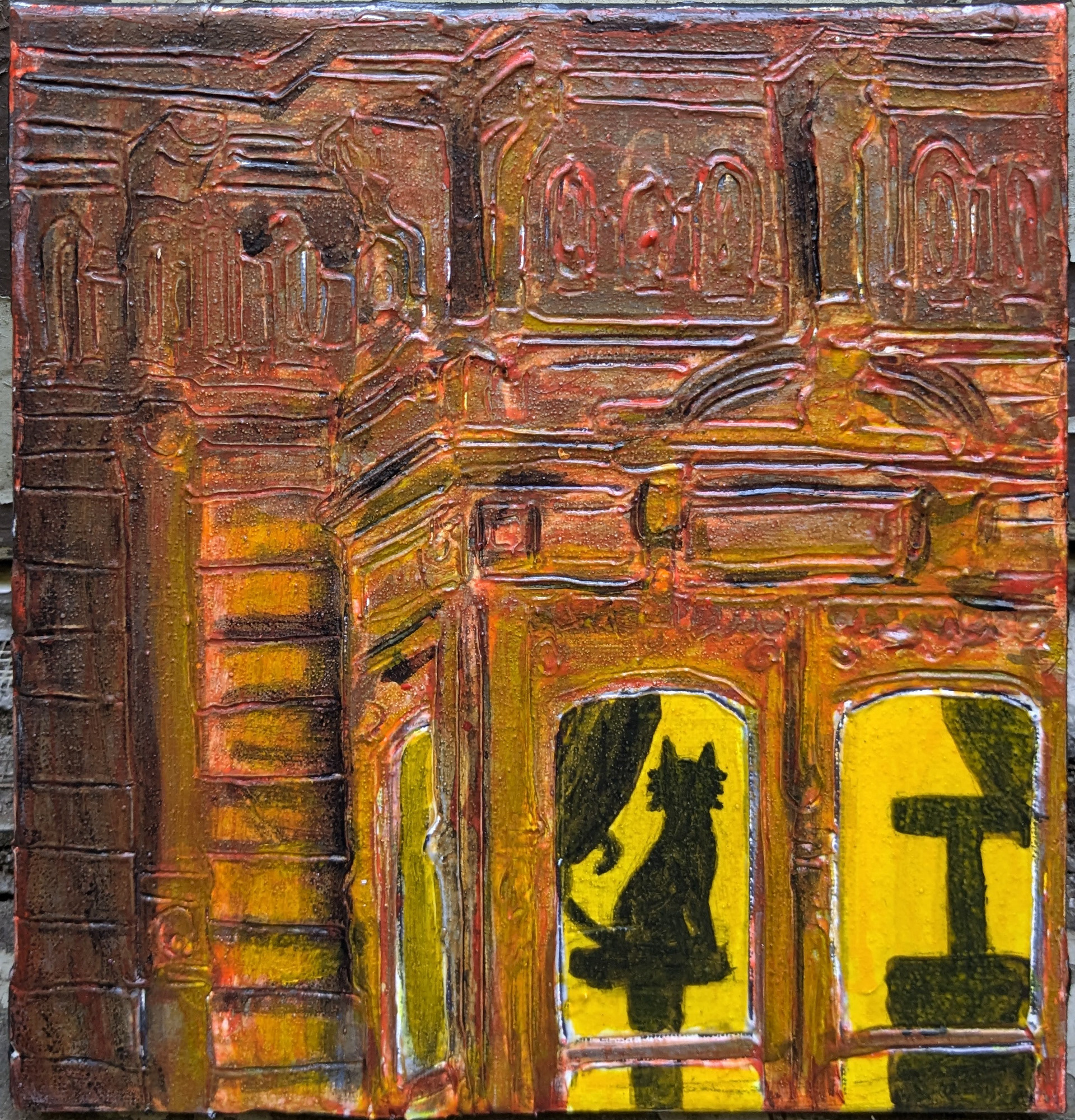 "Sentry", Acrylic & mixed media on Canvas, 8x8", 2024