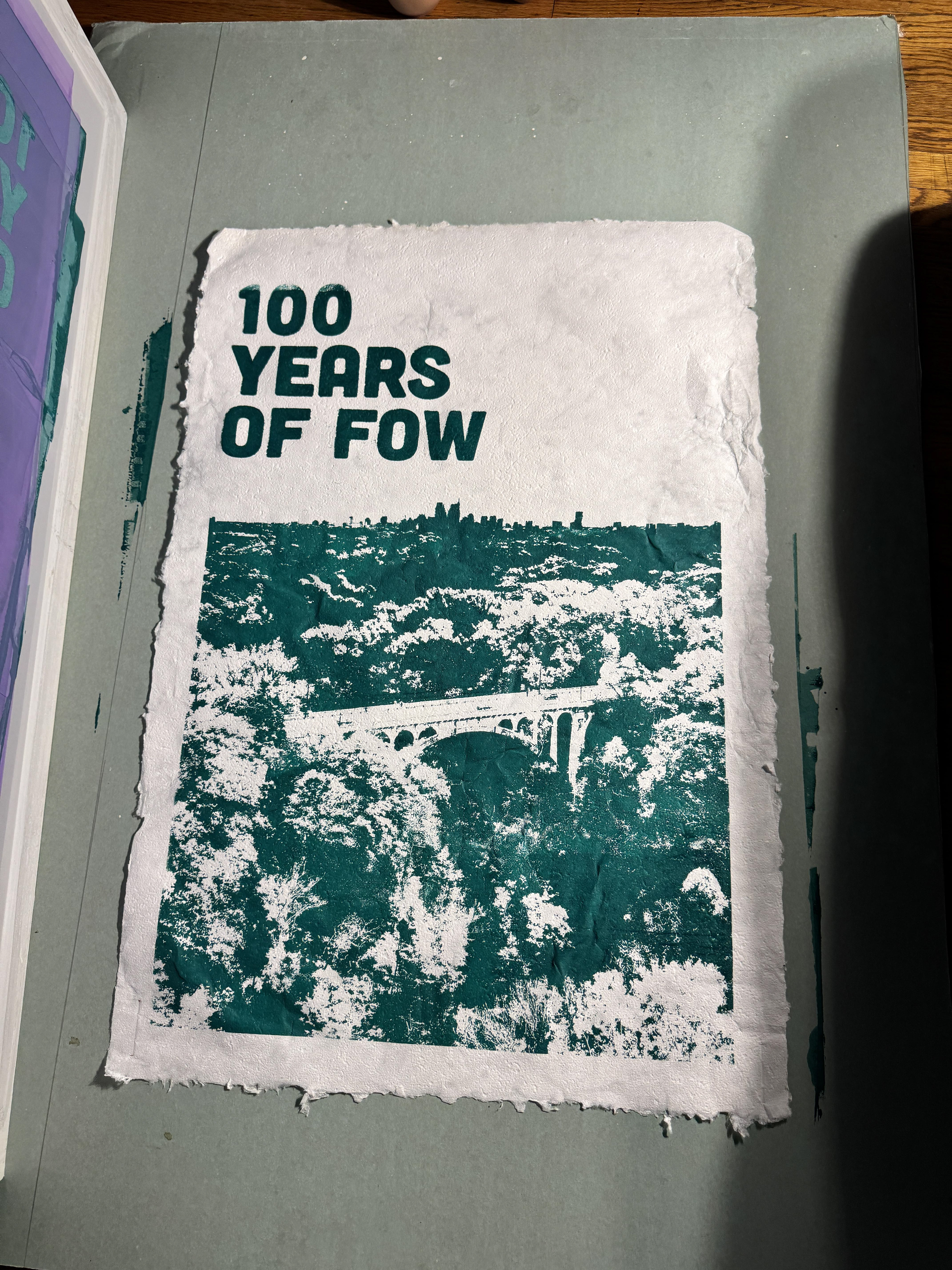 Large format screen print in green