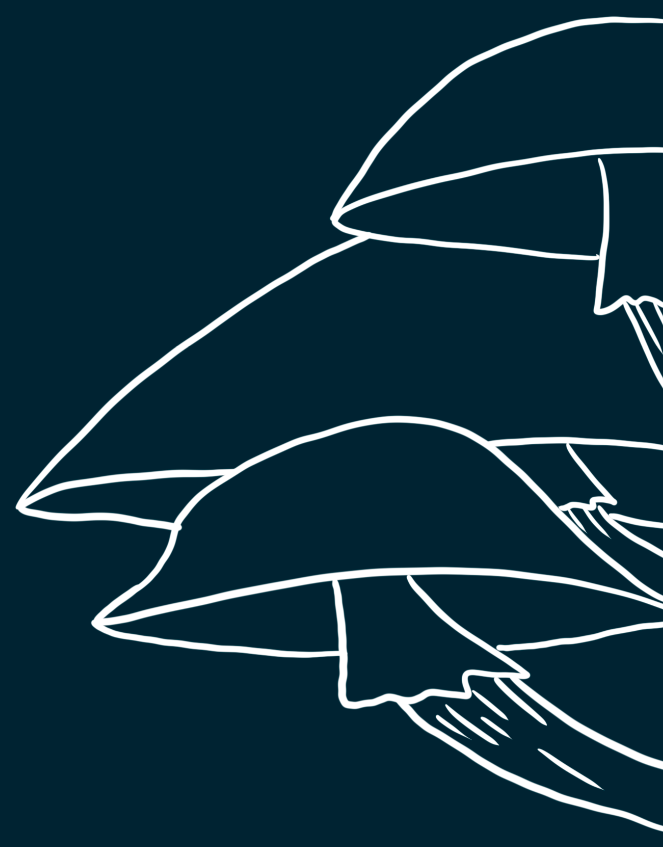 The line art in white of the previous image, also on a dark blue background.