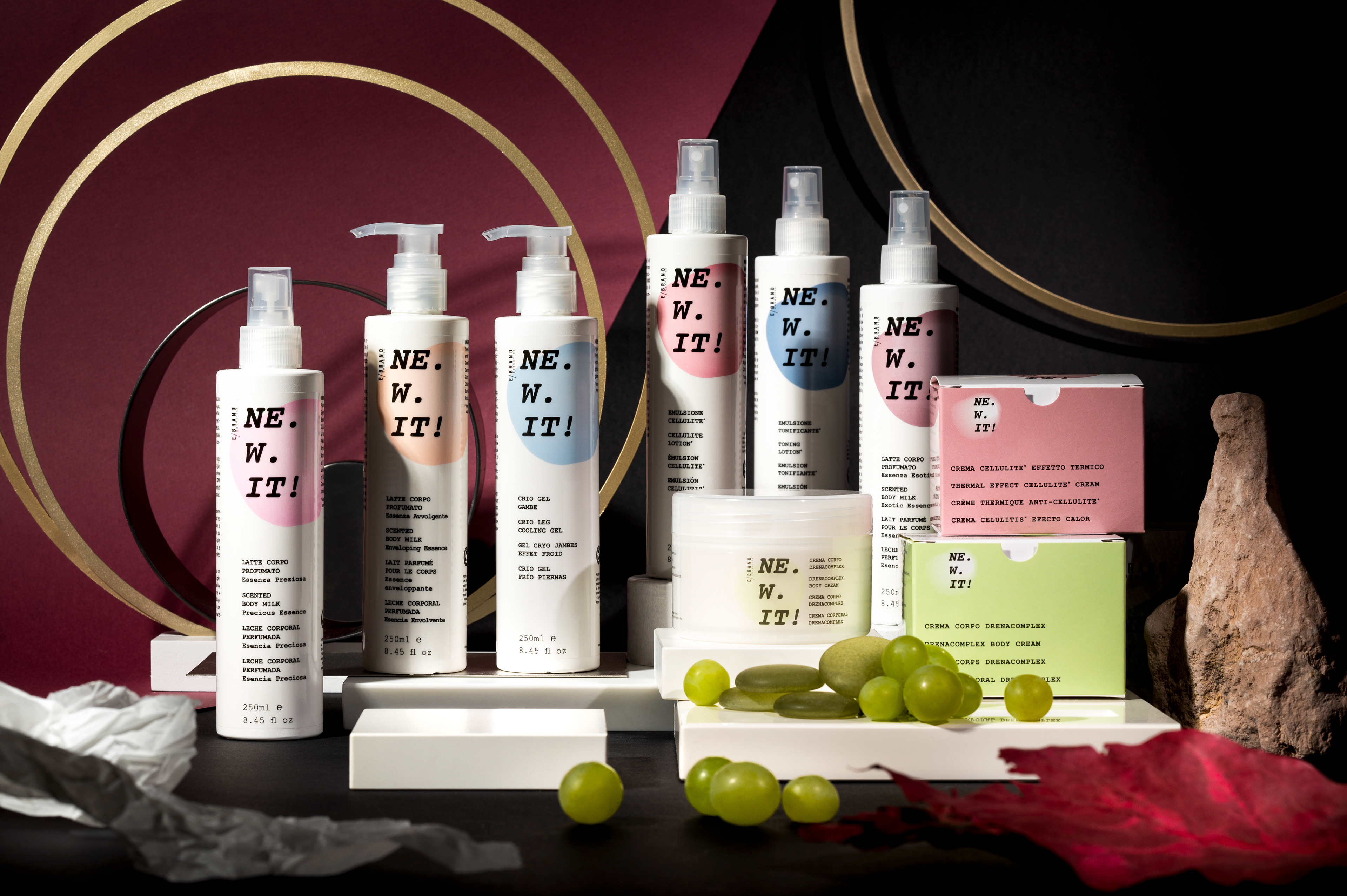 I prodotti della linea "NE.W.IT"  dedicati alla cura degli inestetismi del corpo