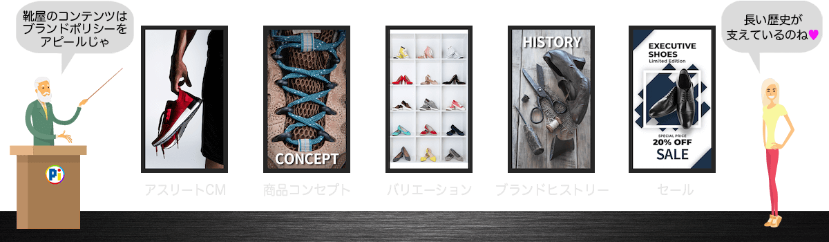 デジタルサイネージ・コンテンツのアイデア 【ファッション・シューズショップ・靴屋】