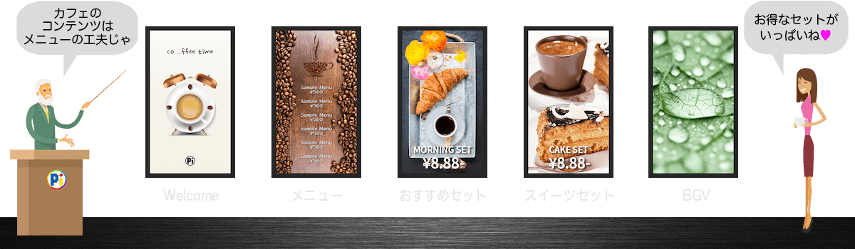 デジタルサイネージ・コンテンツのアイデア 【フード・飲食系 カフェ・喫茶店】