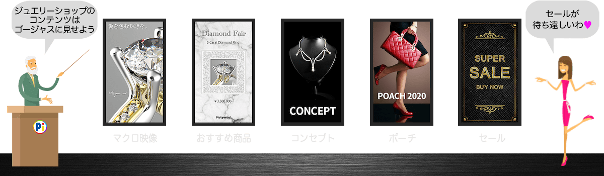 デジタルサイネージ・コンテンツのアイデア 【ファッション・ジュエリーショップ】
