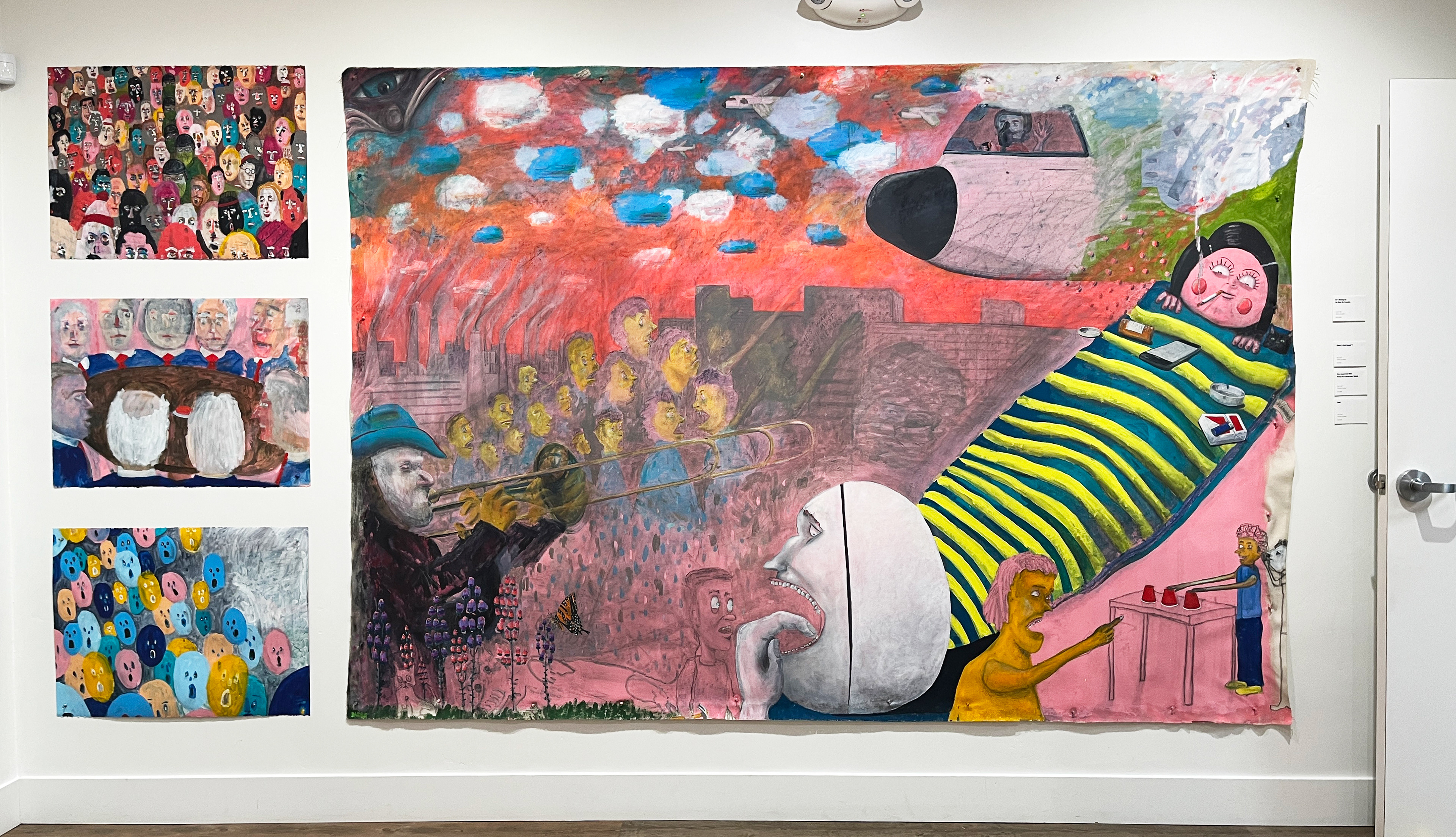 Acrylic on paper (22x30 in. left) and Acrylic & Graphite on Canvas (6x9 ft. right)