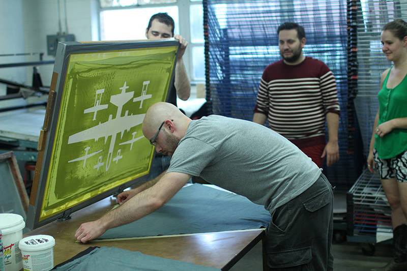 Working with printmaking students at Ohio University during my Artist-in-Residence. We made a ton of the target kites- screen printing, sewing and then exhibiting!